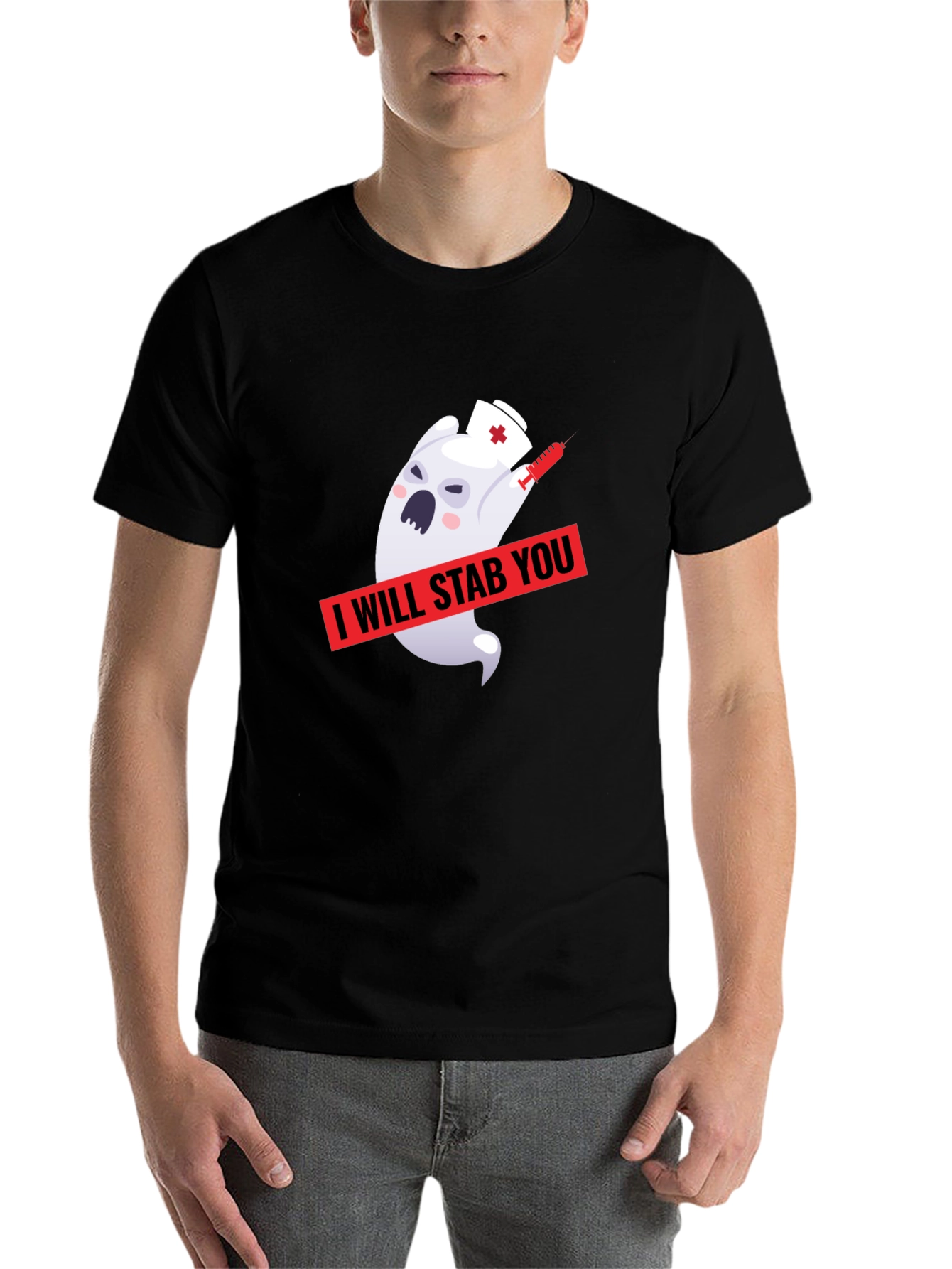Black Funny Ghost Nurse I Will Stab You Graphic T-Shirt view 7