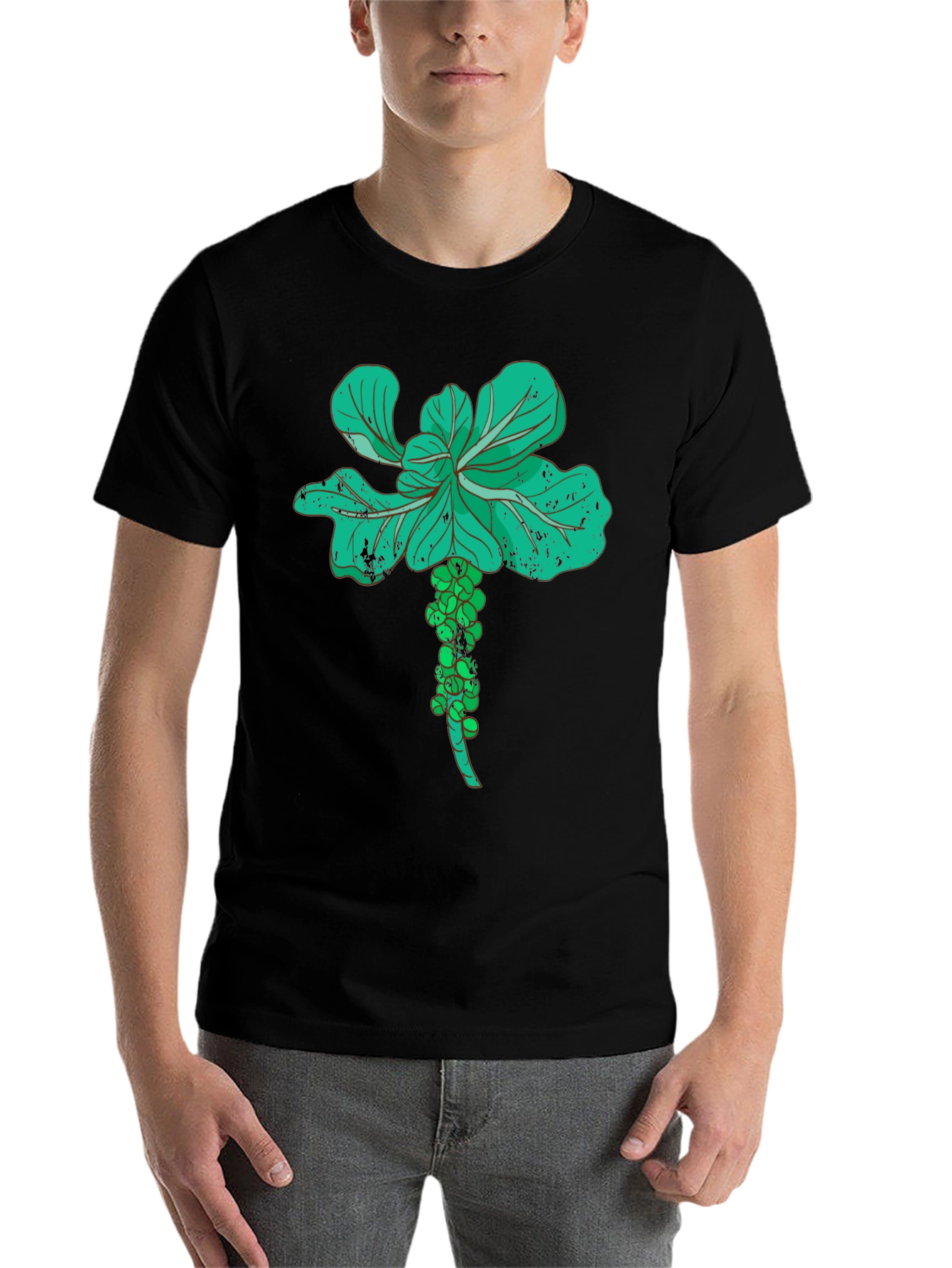 Black Brussels Sprouts Graphic Tee - Vegetable Lover's Black T-Shirt view 7