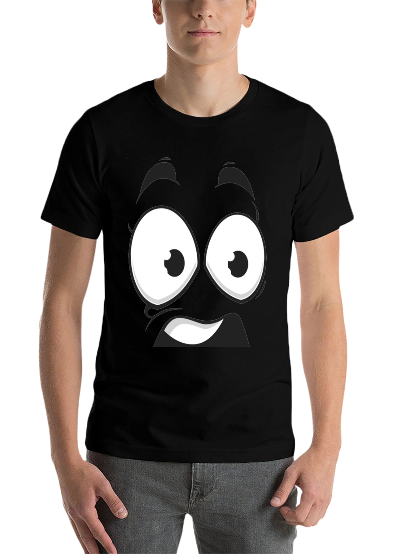 Black Funny Cartoon Face Black T-Shirt view 7