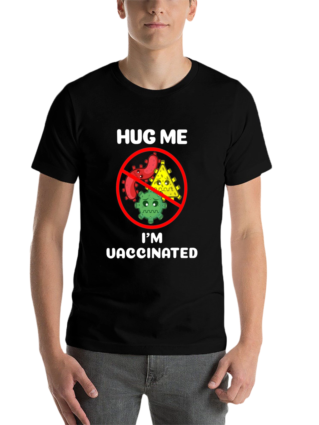 Black Hug Me I'm Vaccinated T-Shirt Funny Slogan view 7