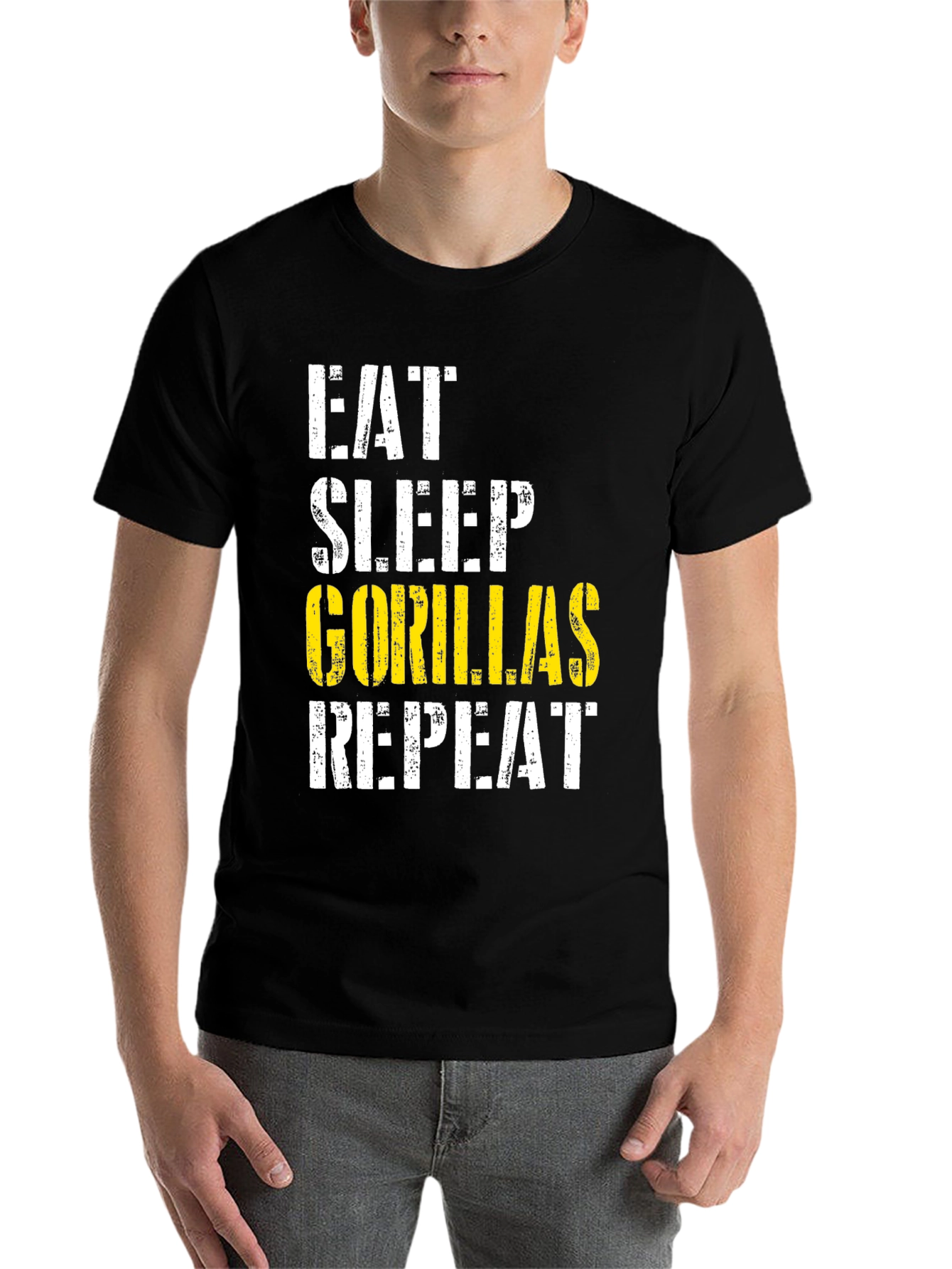 Black Eat Sleep Gorillas Repeat Black Graphic Tee view 7