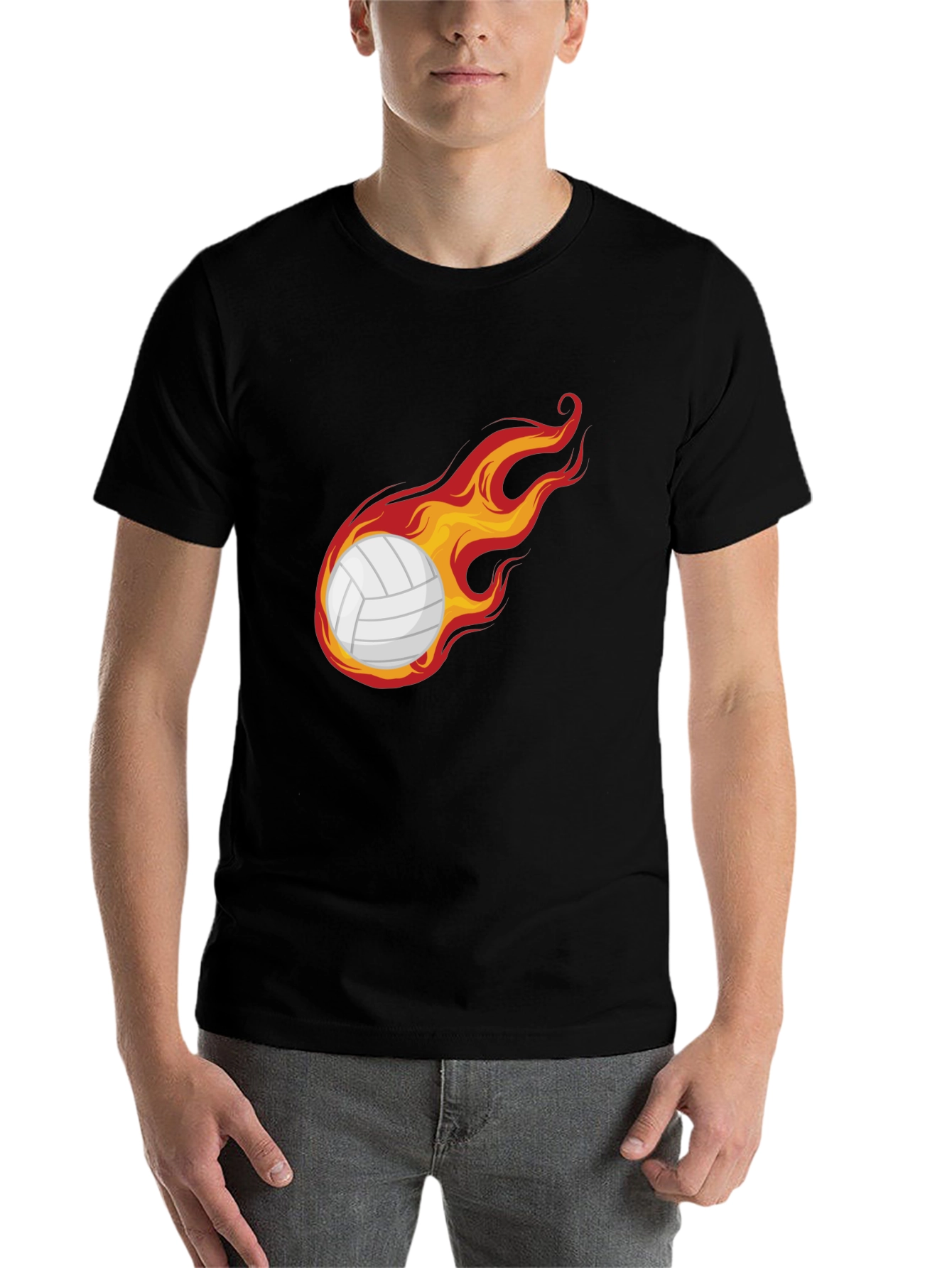 Black Flaming Volleyball Graphic Tee - Unique Design view 7