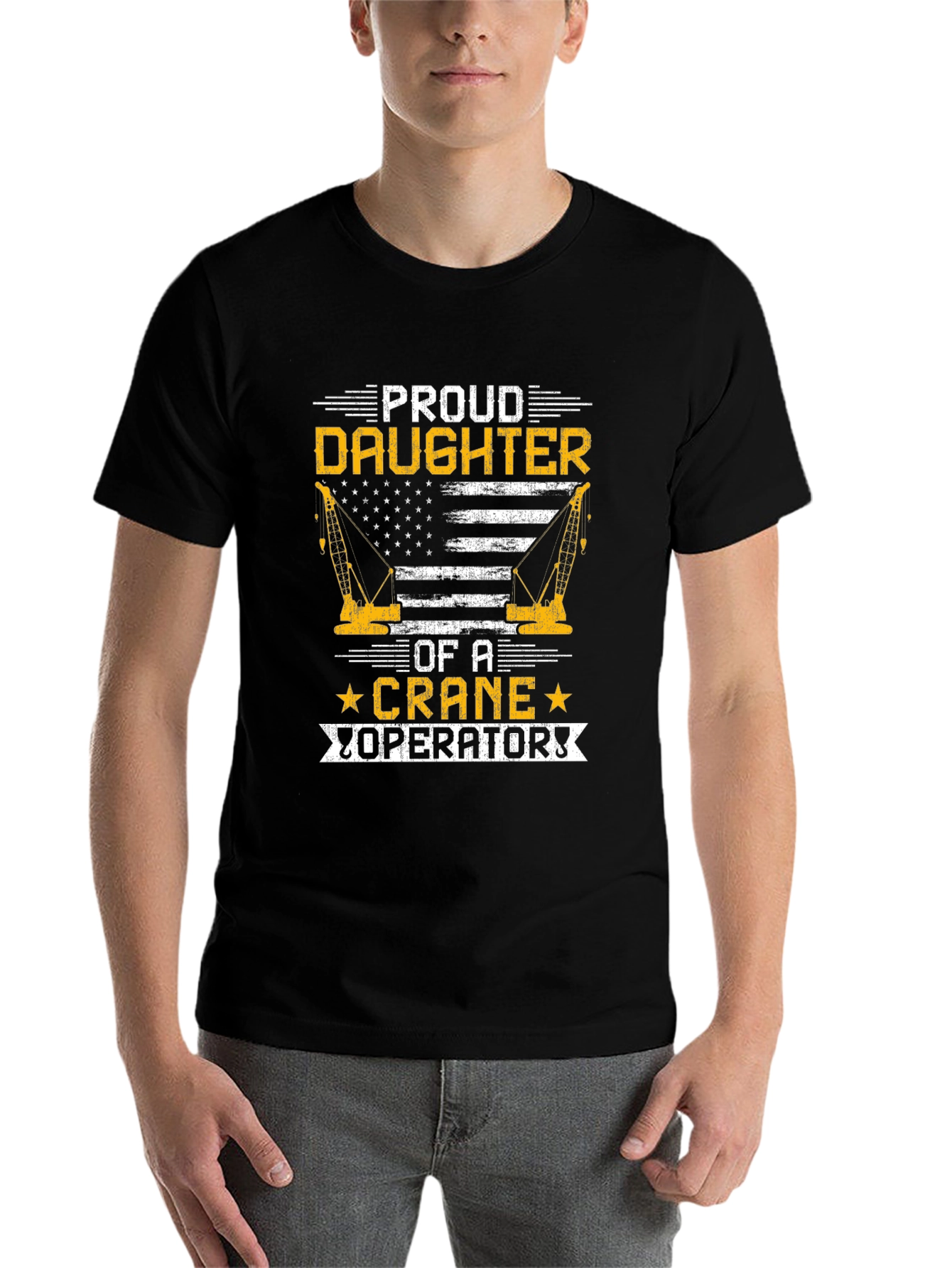 Black Proud Daughter Crane Operator T-Shirt view 7