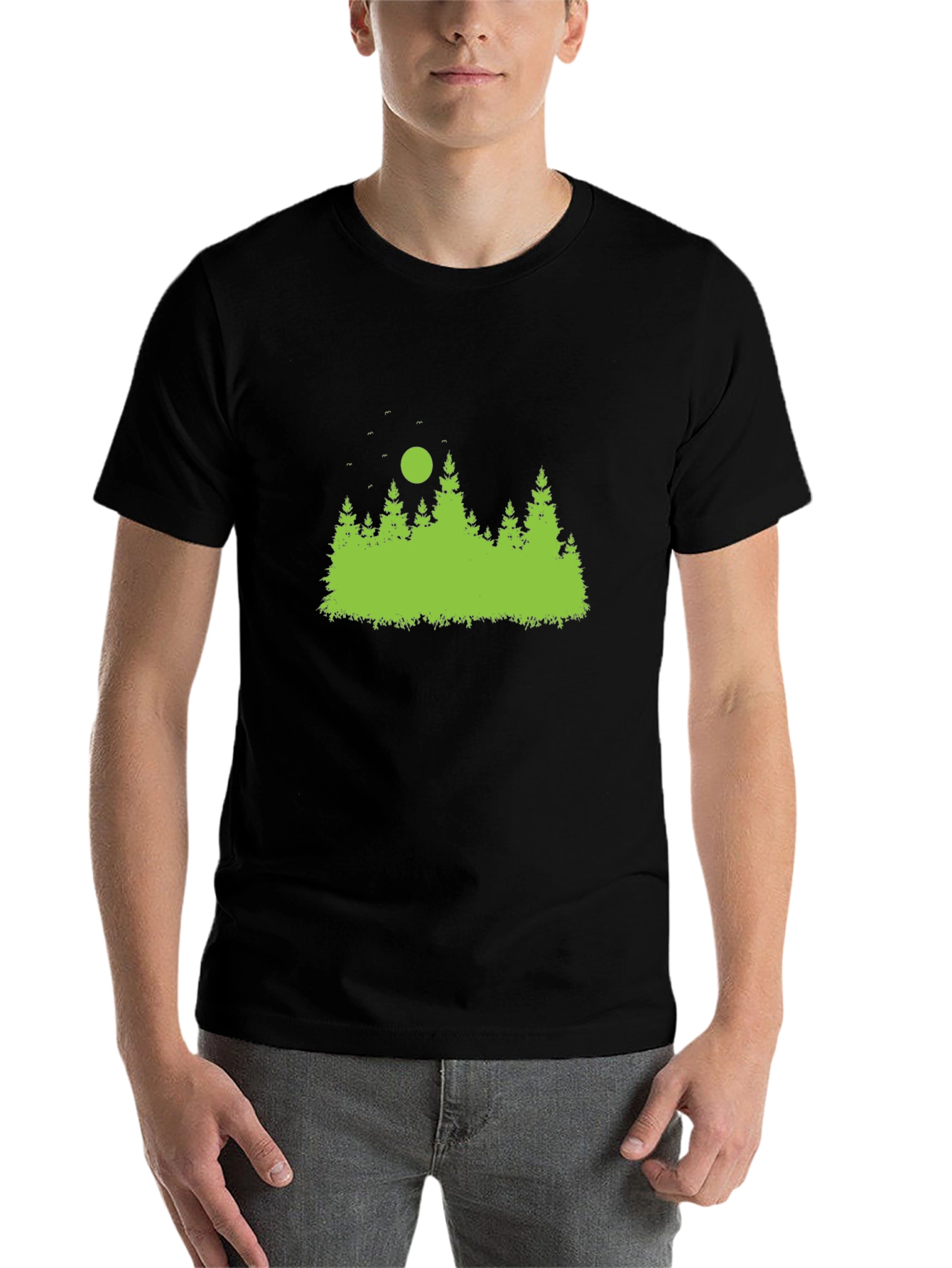 Black Green Forest Print Black T-Shirt view 7
