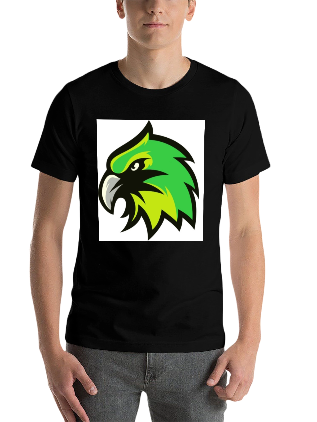 Black Bold Black T-Shirt with Green Hawk Graphic view 7