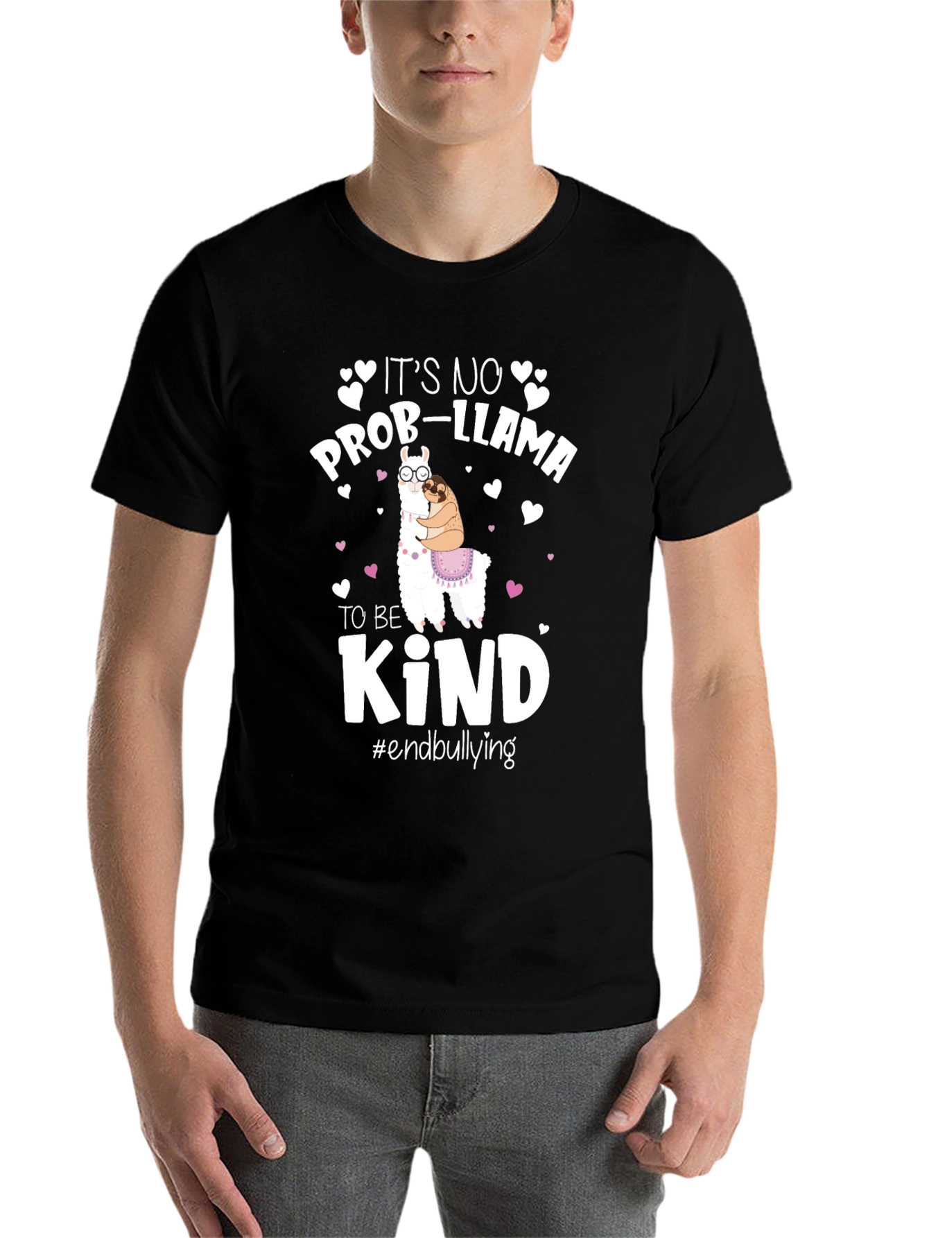 Black It's No Prob-llama To Be Kind T-Shirt view 7