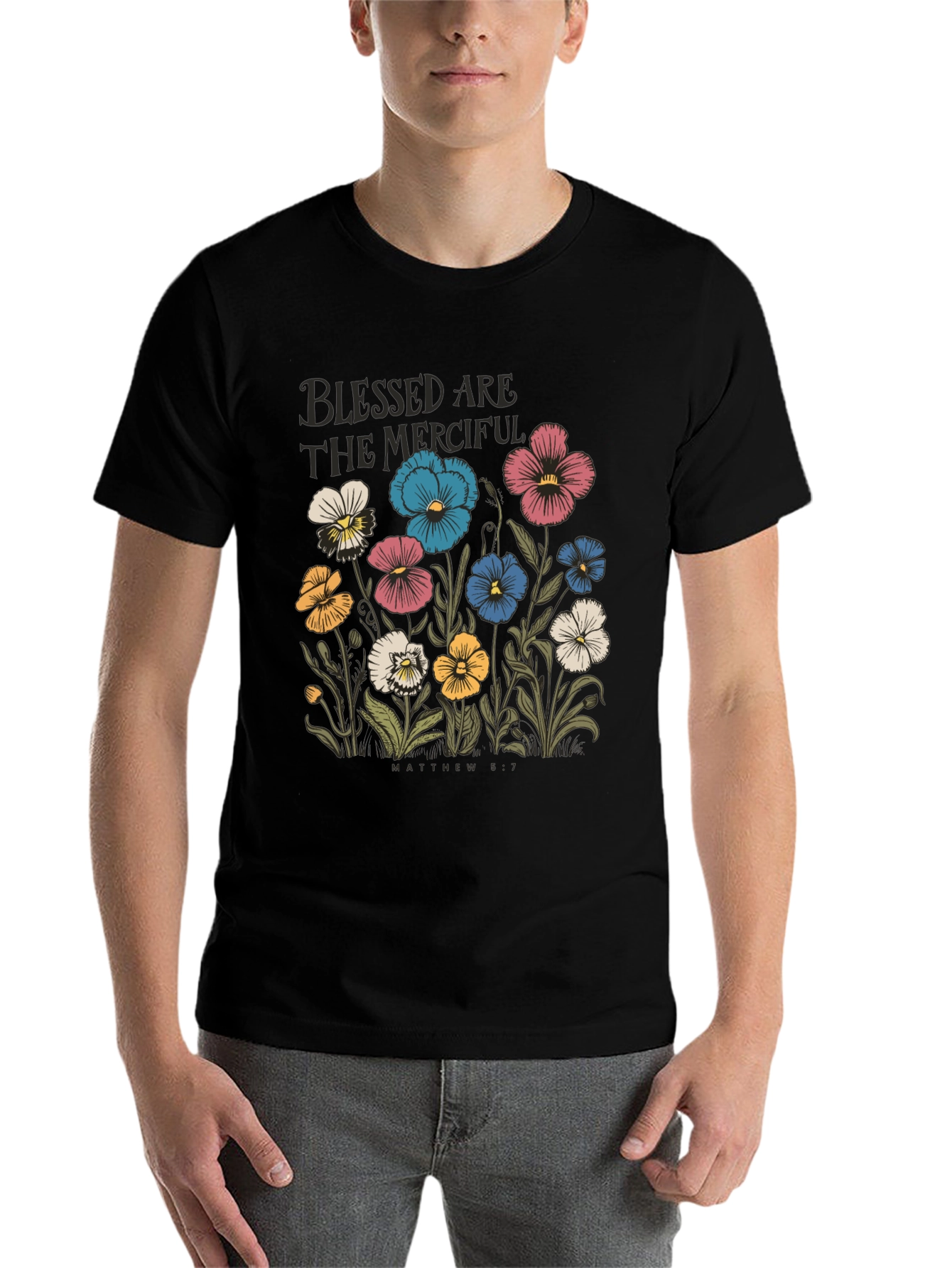 Black Blessed Are The Merciful Floral Tee view 7