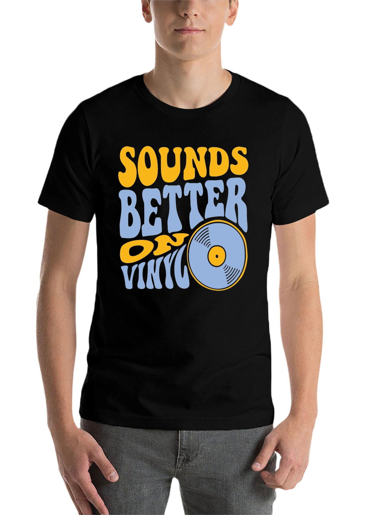 Black Sounds Better on Vinyl Black T-Shirt view 7