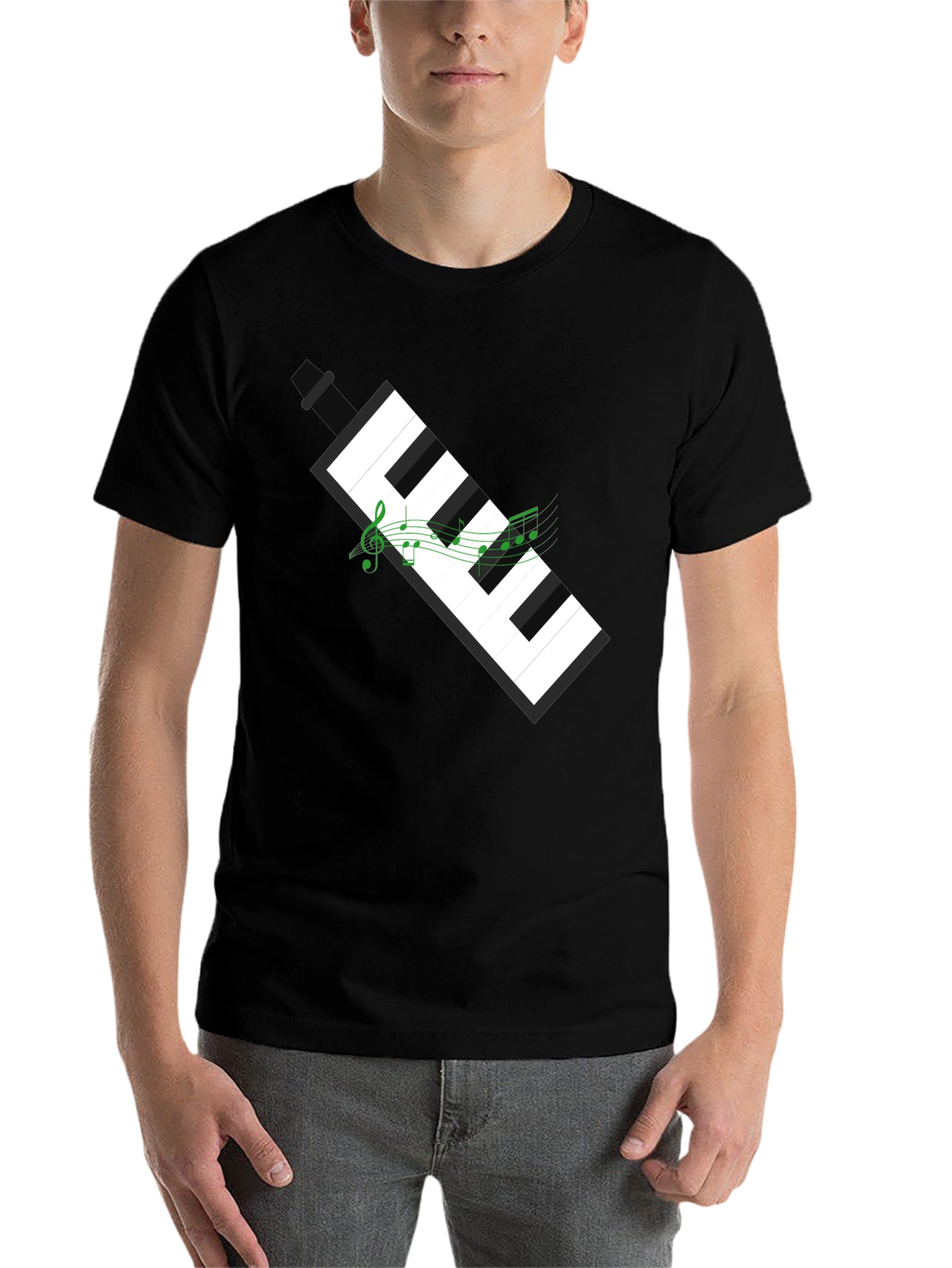 Black Musical Keyboard Graphic Tee - Black Cotton T-Shirt view 7
