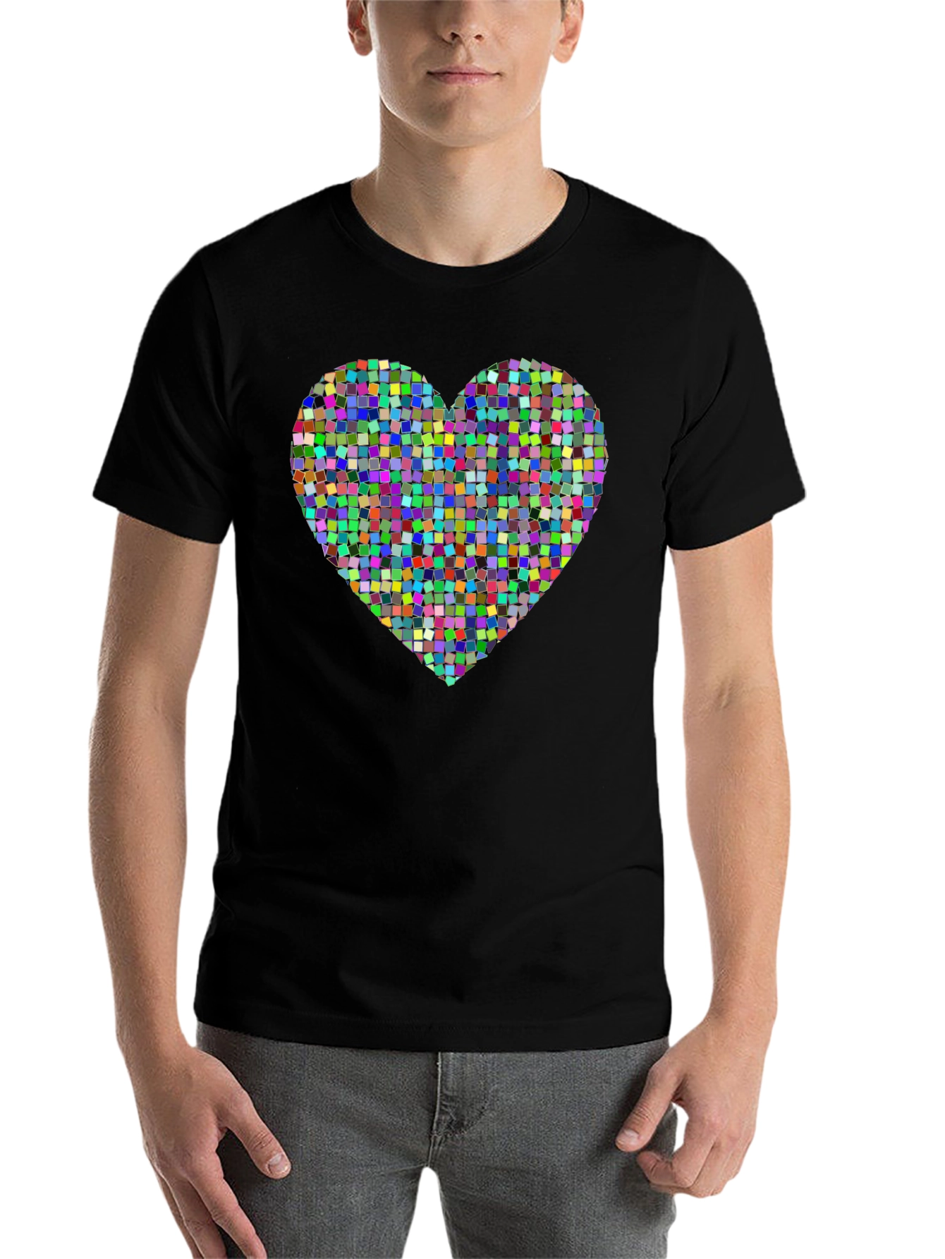 Black Colorful Heart Pixelated T-Shirt view 7