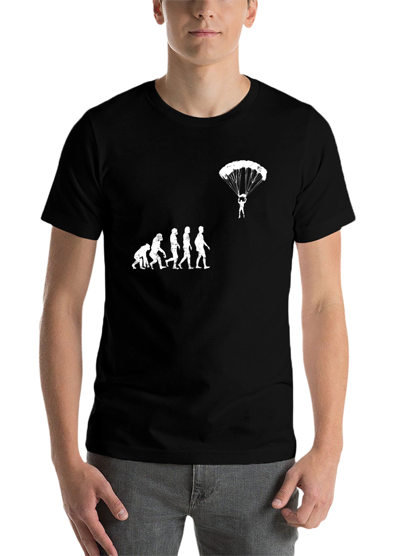Black Evolution of Man Parachute T-Shirt view 7