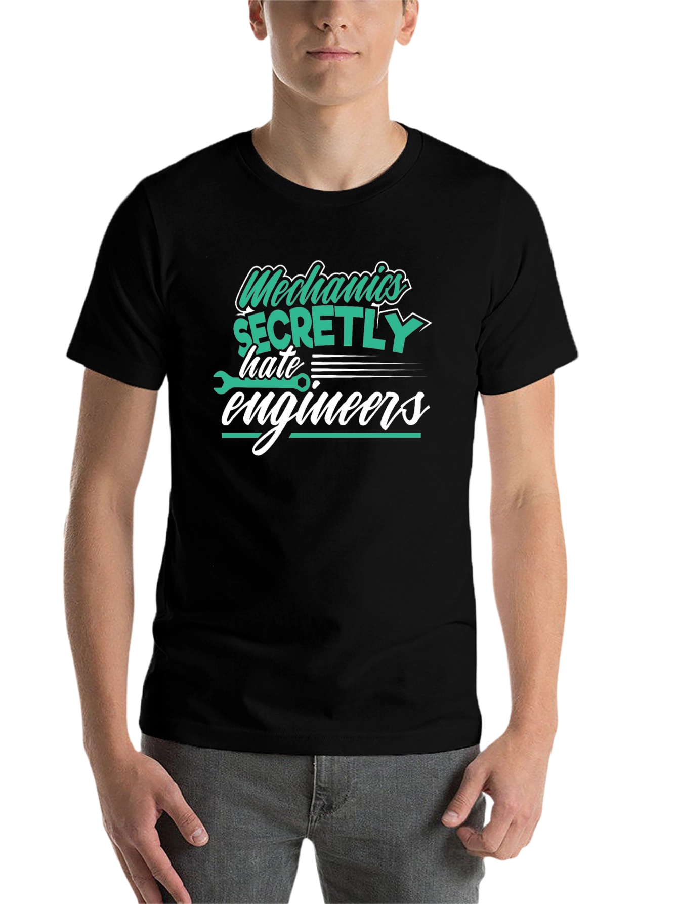 Black Mechanics Hate Engineers Black Graphic T-Shirt view 7