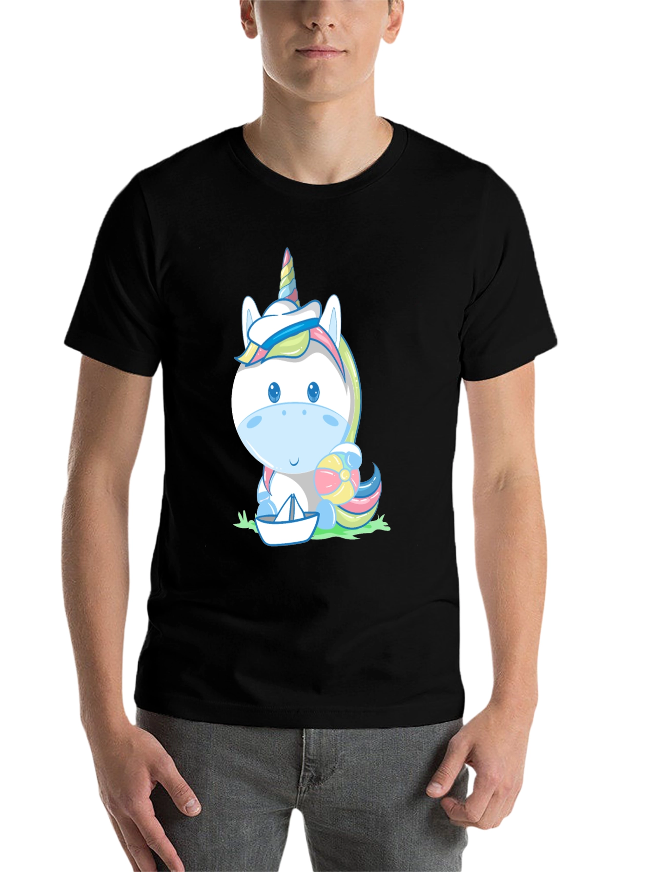 Black Unicorn Beach T-Shirt - Cute Cartoon Tee view 7