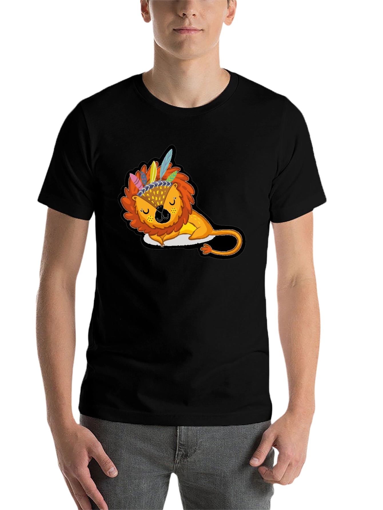 Black Sleeping Lion Headdress Graphic T-Shirt view 7