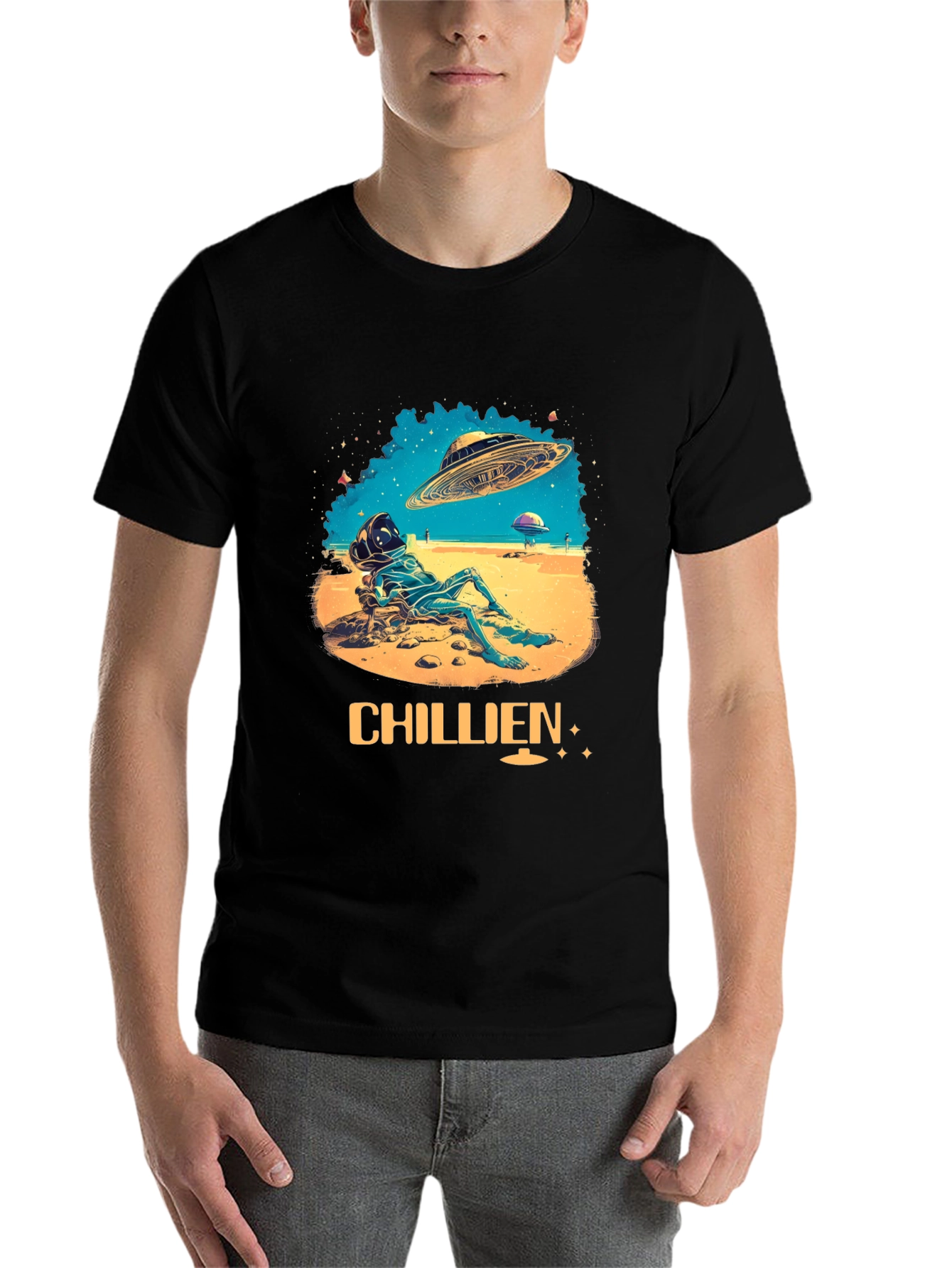 Black Chillien Alien T-Shirt - Relaxed UFO Design view 7