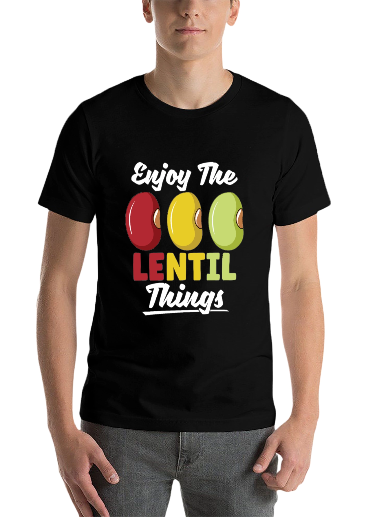 Black Enjoy Lentil Things T-Shirt - Funny Foodie Tee view 7