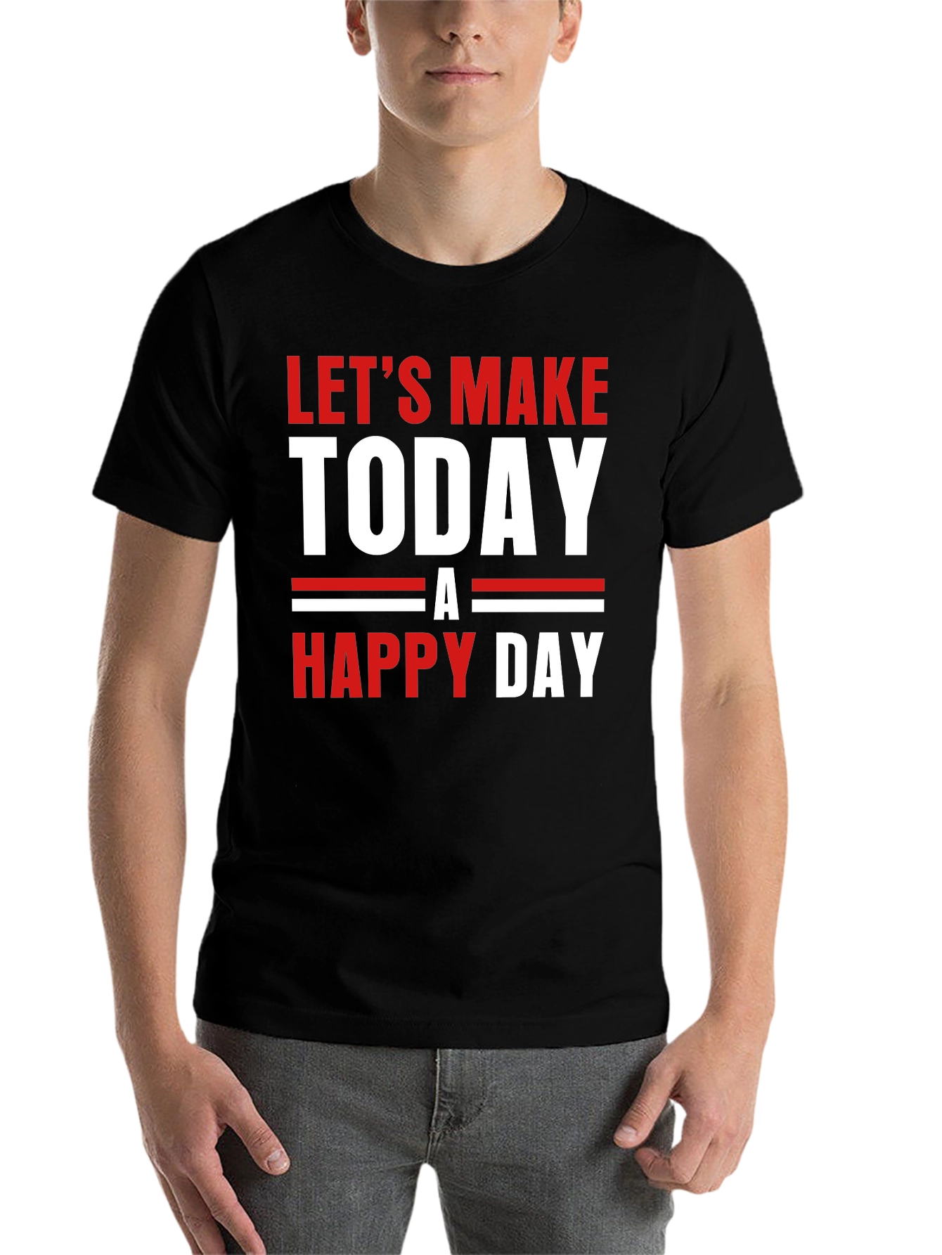 Black Let's Make Today A Happy Day Black T-Shirt view 7