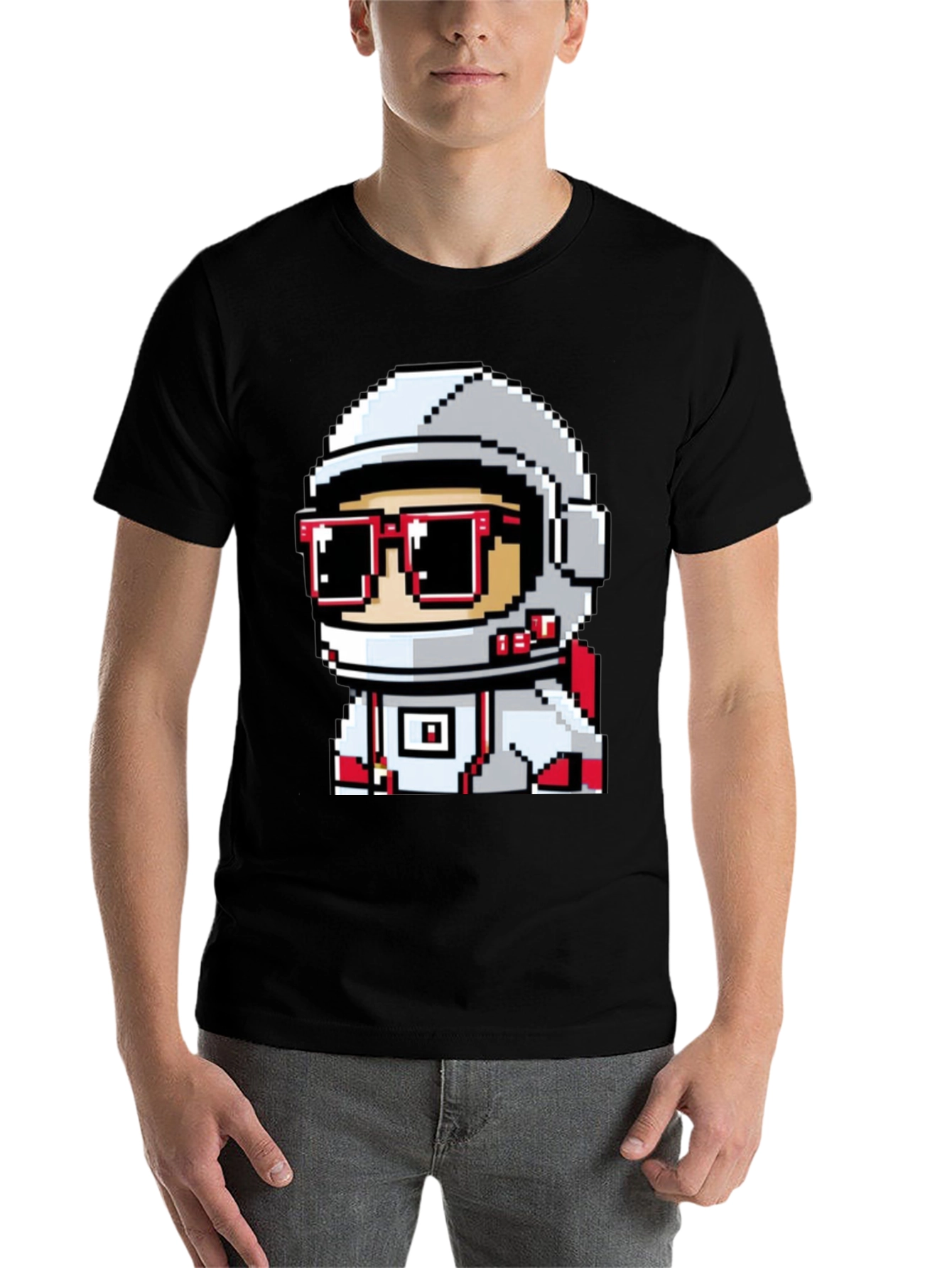 Black Pixel Astronaut Graphic T-Shirt - Cool Space Design view 7
