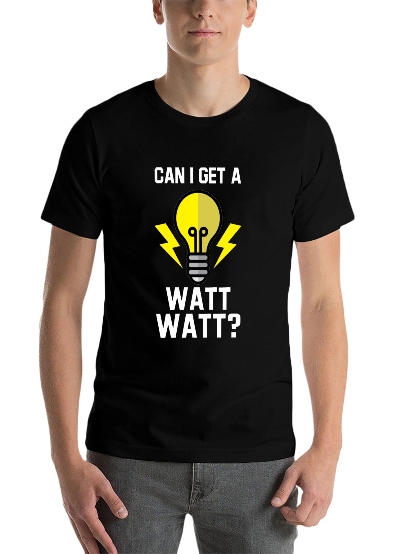 Black Can I Get A Watt Watt? Funny Electrician T-Shirt view 7