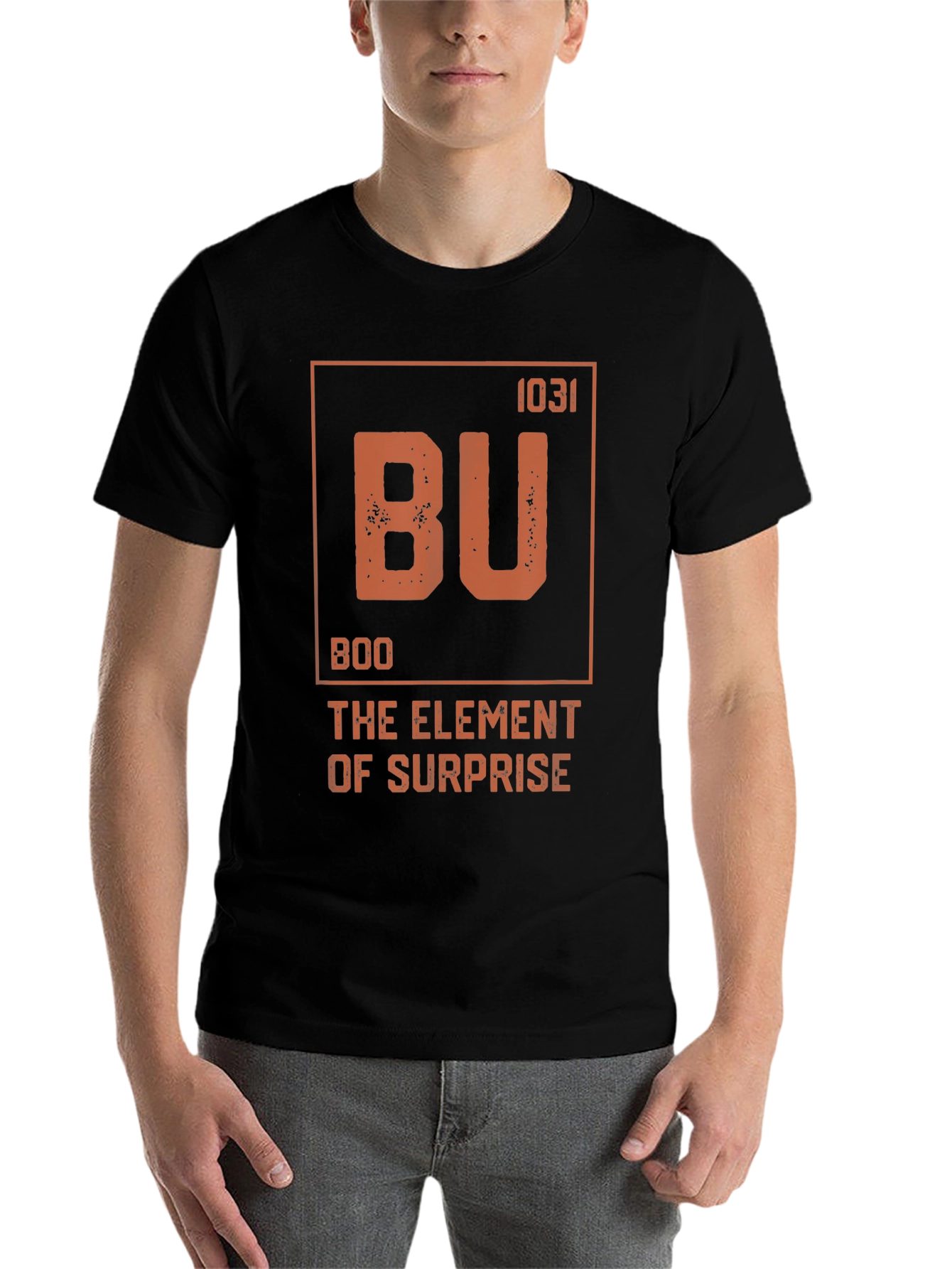 Black Boo Element of Surprise T-Shirt - Funny Halloween Tee view 7