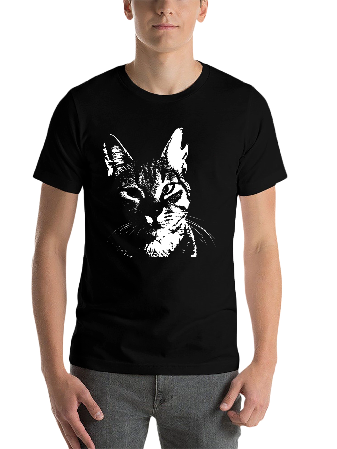 Black Cool Cat Graphic T-Shirt - Black Cotton Blend view 7