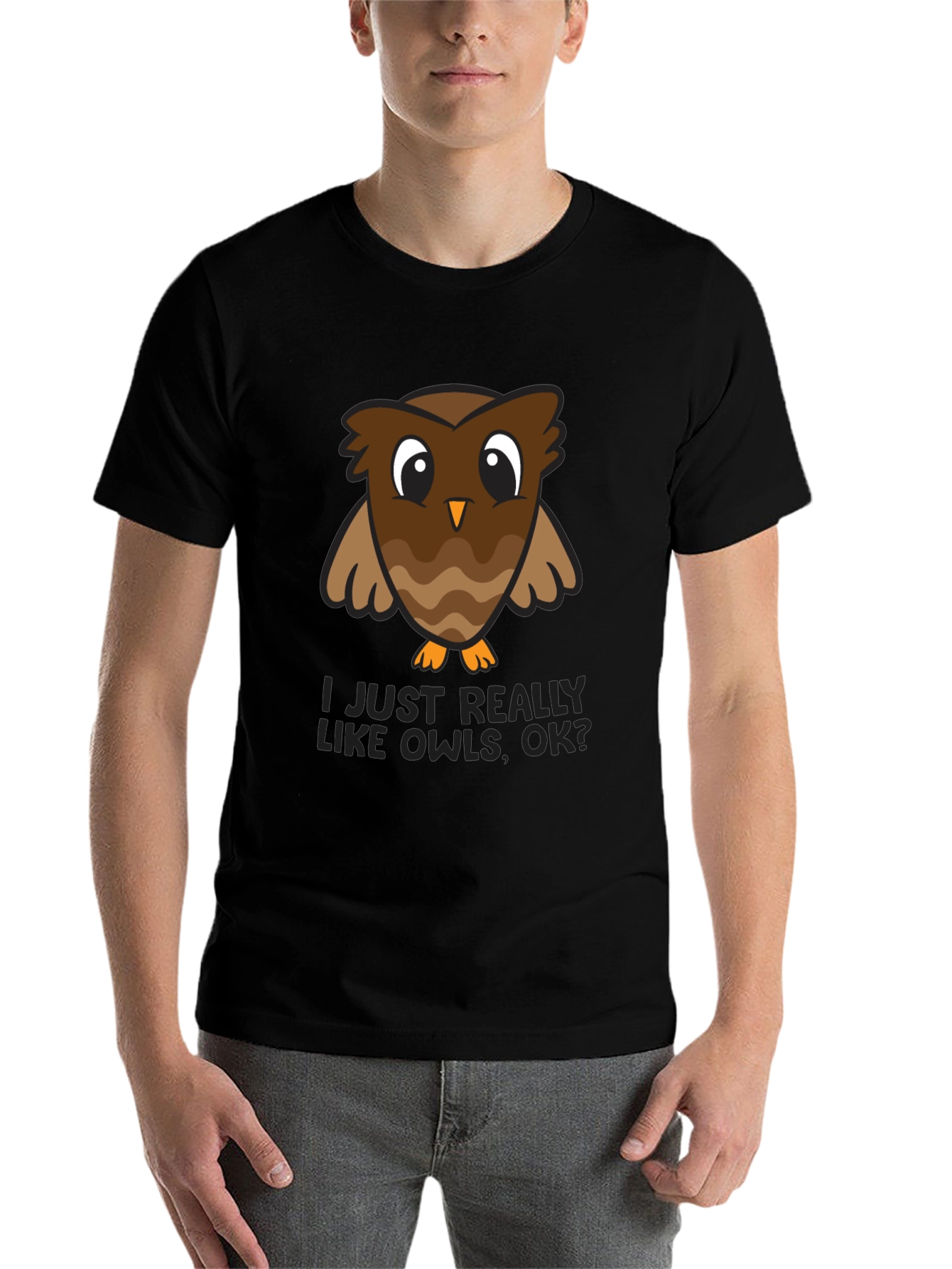 Black I Just Really Like Owls, OK? Graphic Tee view 7