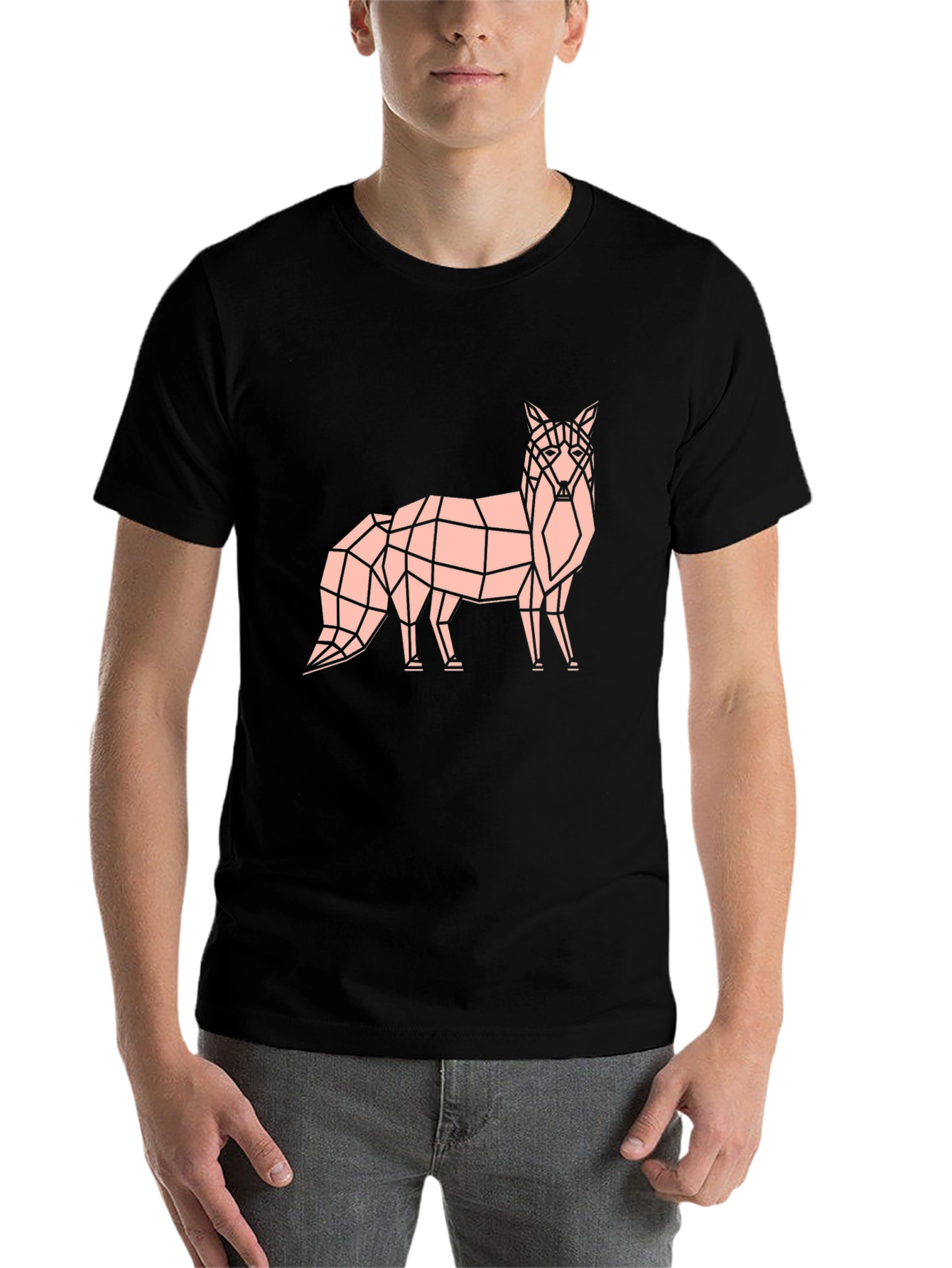 Black Geometric Fox Graphic Tee - Stylish Black T-Shirt view 7
