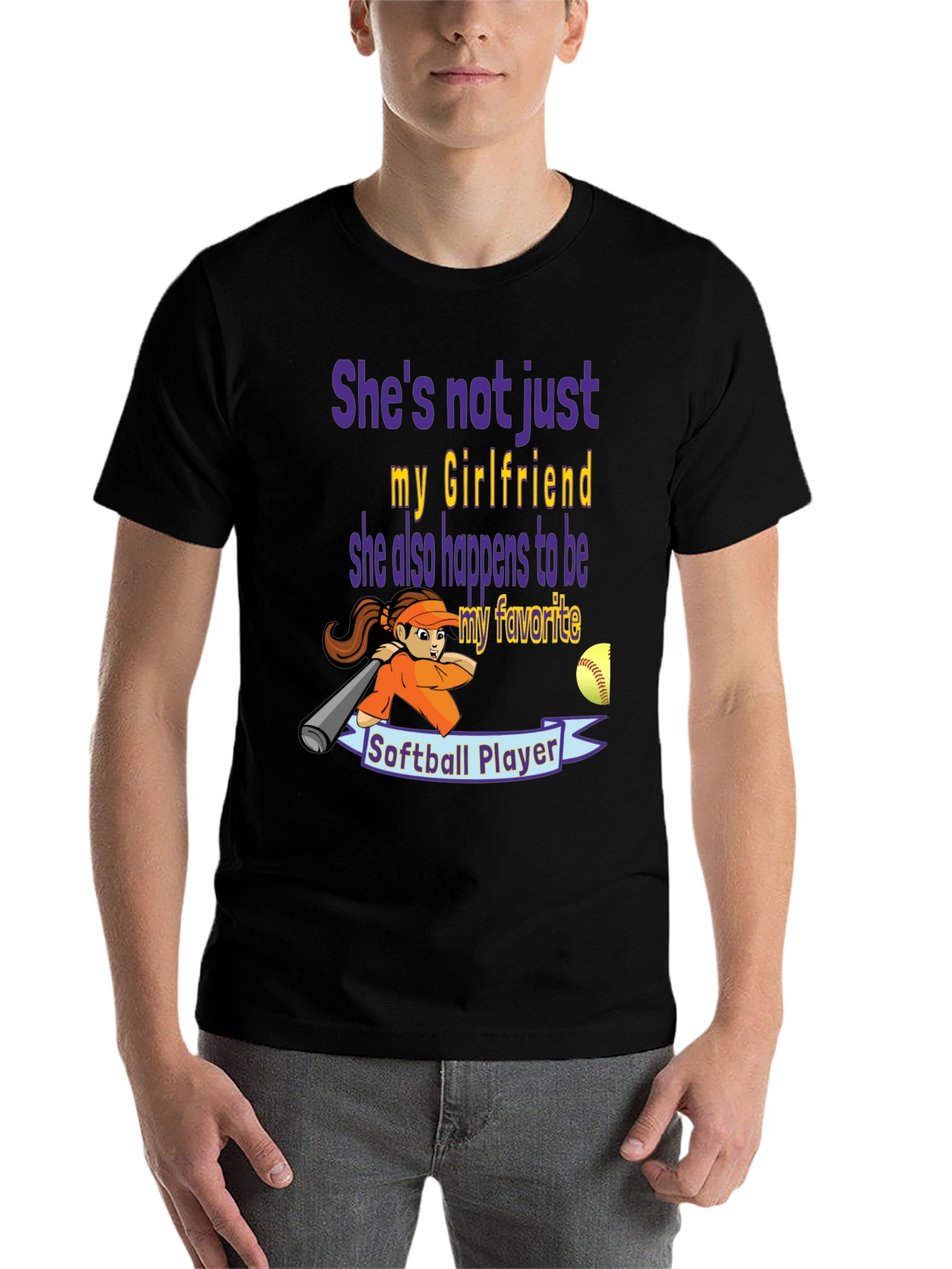 Black Softball Girlfriend Graphic T-Shirt view 7