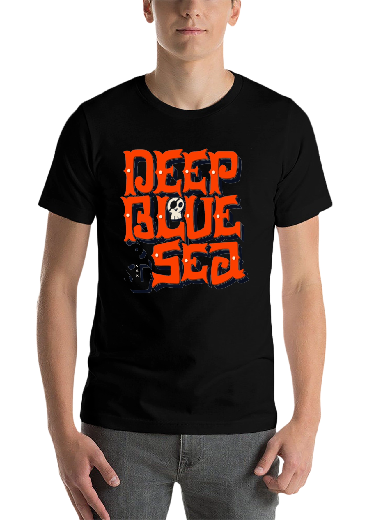 Black Deep Blue Sea Skull Graphic Tee - Men's Black T-Shirt view 7