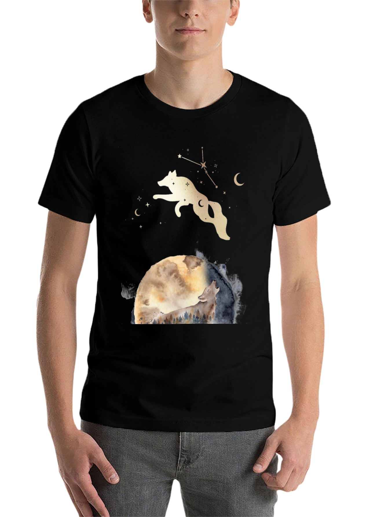 Black Wolf Moon Graphic Tee - Celestial T-Shirt view 7