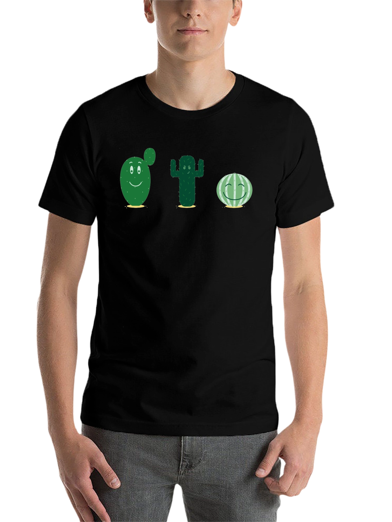 Black Cute Cactus T-Shirt - Black Cotton Tee view 7