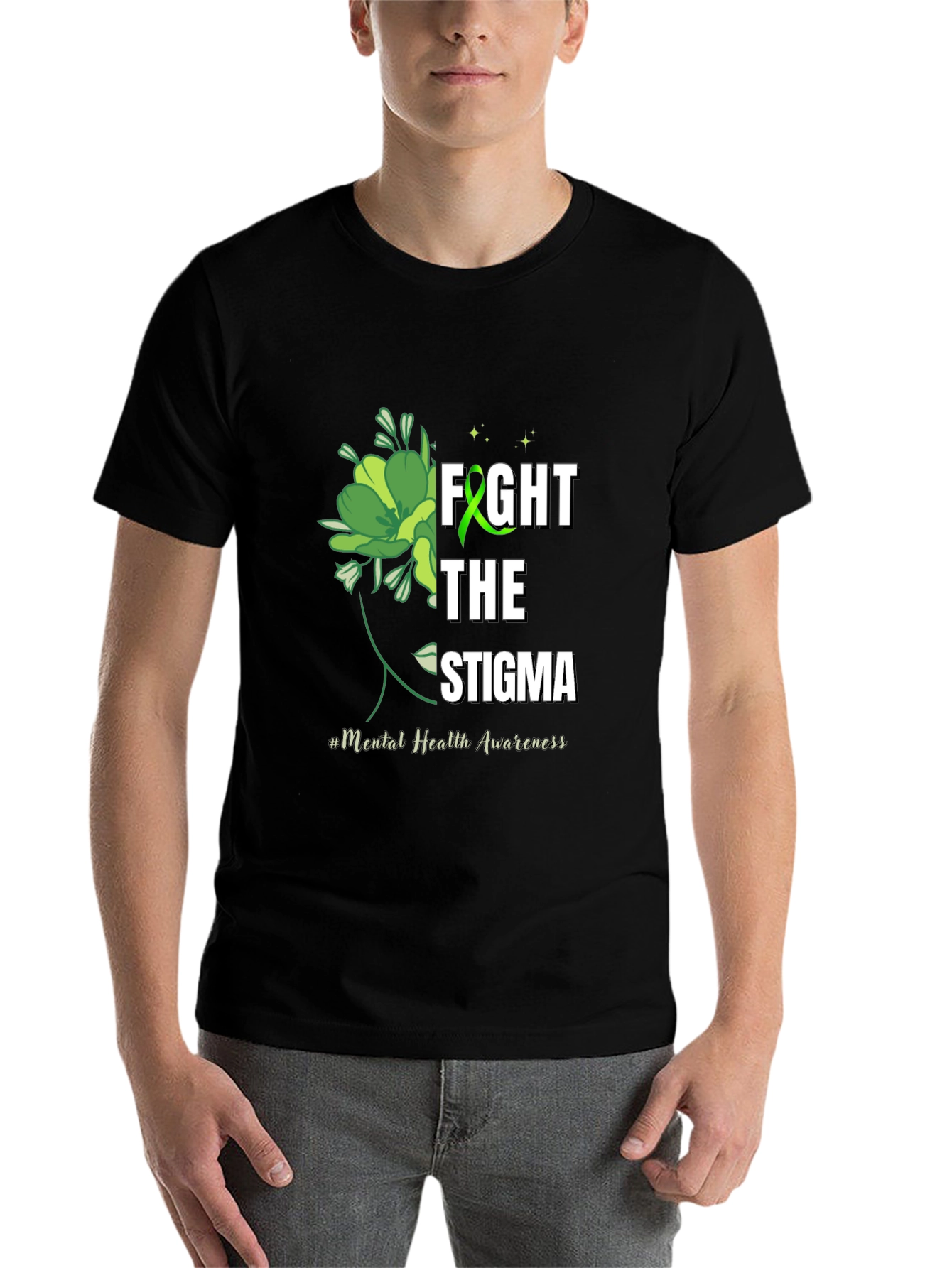 Black Fight The Stigma Mental Health Awareness T-Shirt view 7