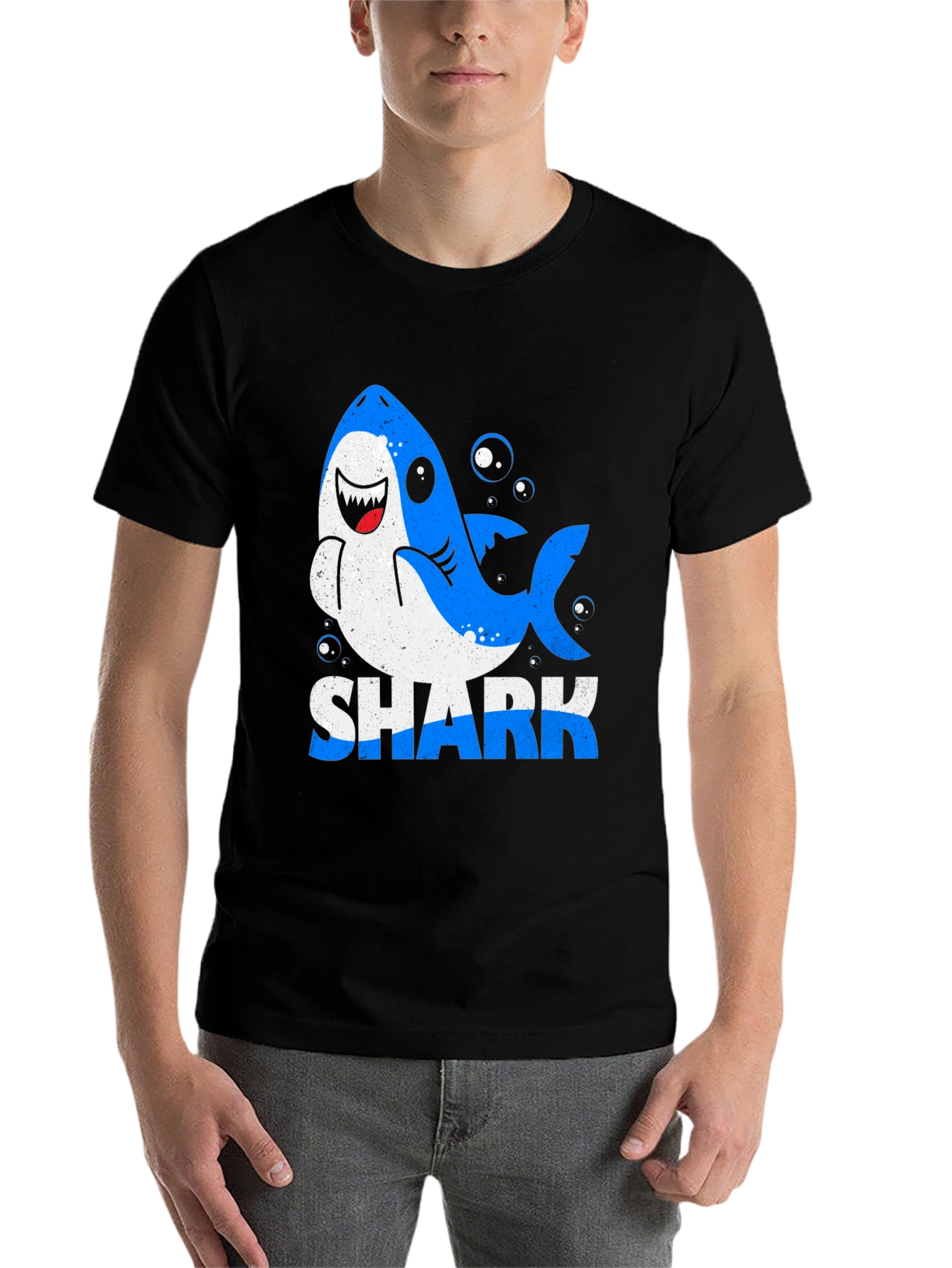 Black Shark Graphic Print Men's Black T-Shirt view 7