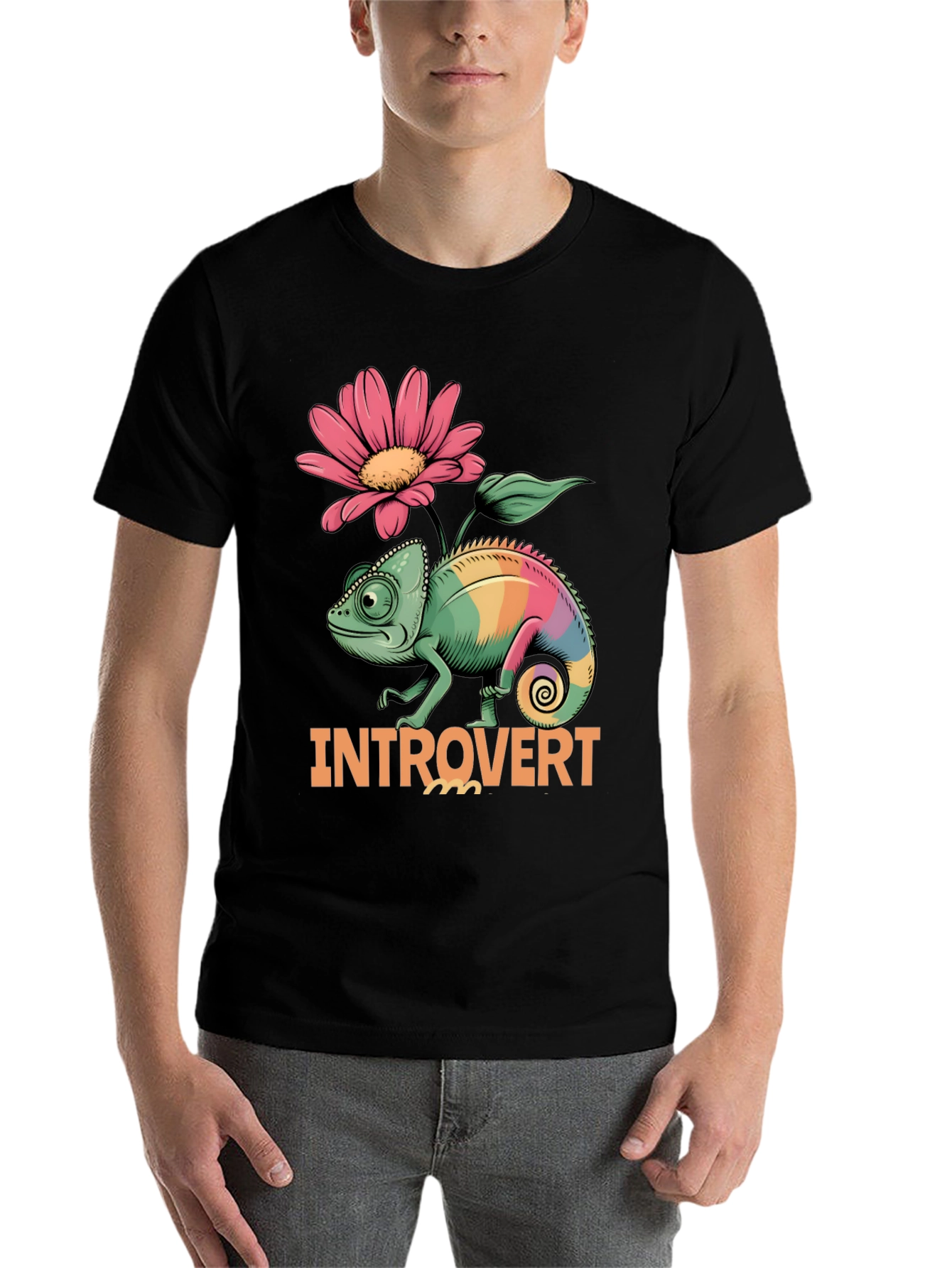 Black Introvert Chameleon Graphic Tee view 7