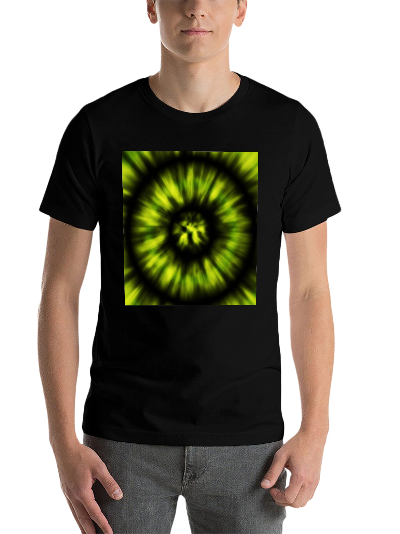 Black Hypnotic Swirl Tee - Green & Black Graphic Print view 7