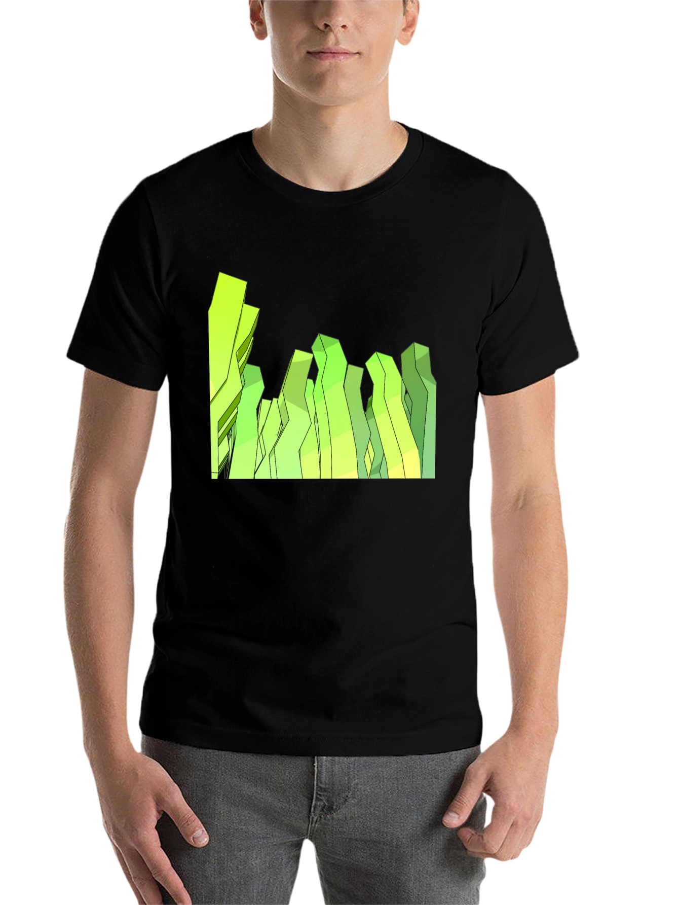 Black Abstract Geometric Peaks Black Tee view 7