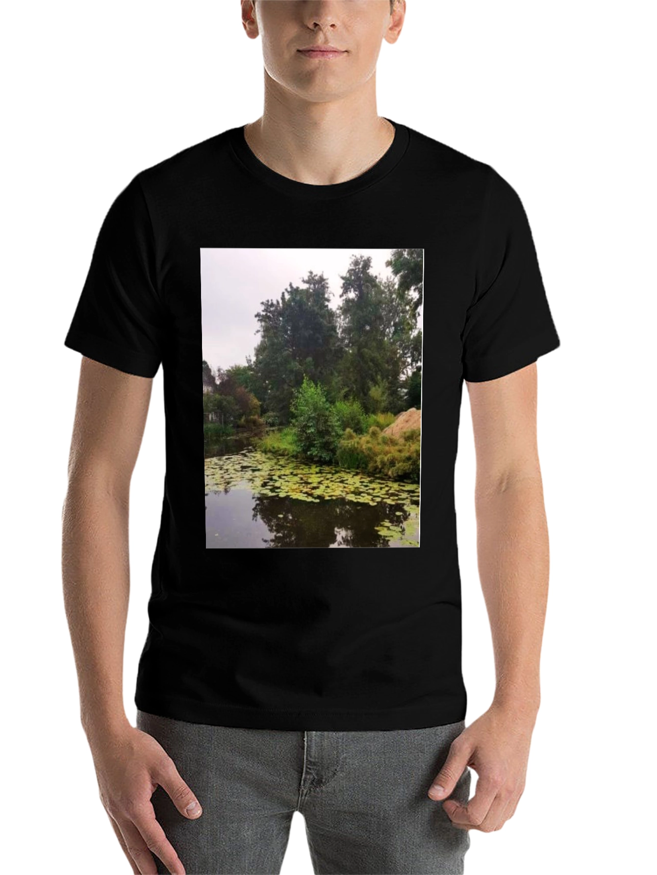 Black Nature Pond Graphic Tee - Men's Black T-Shirt view 7