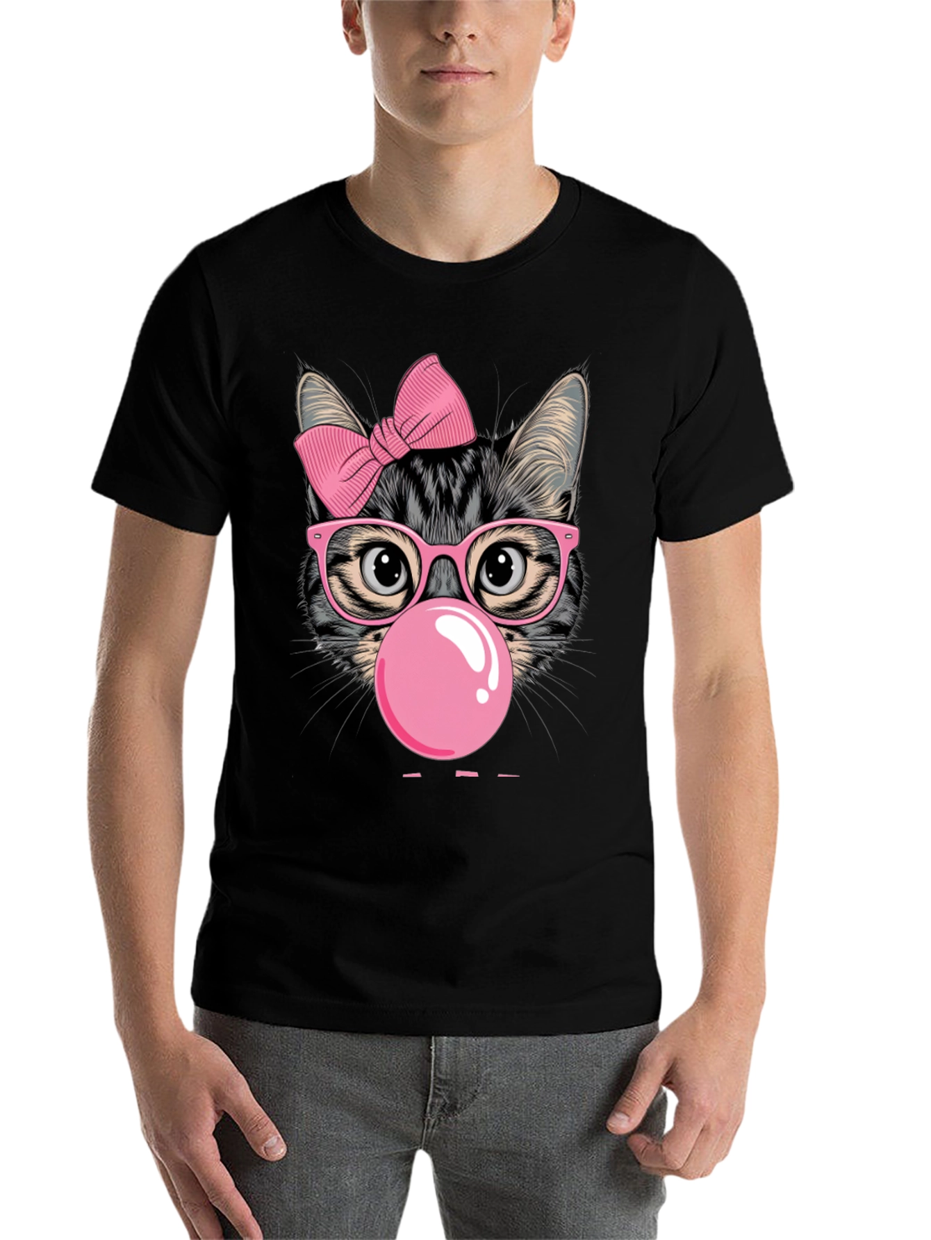 Black Cool Cat Bubble Gum Graphic T-Shirt view 7