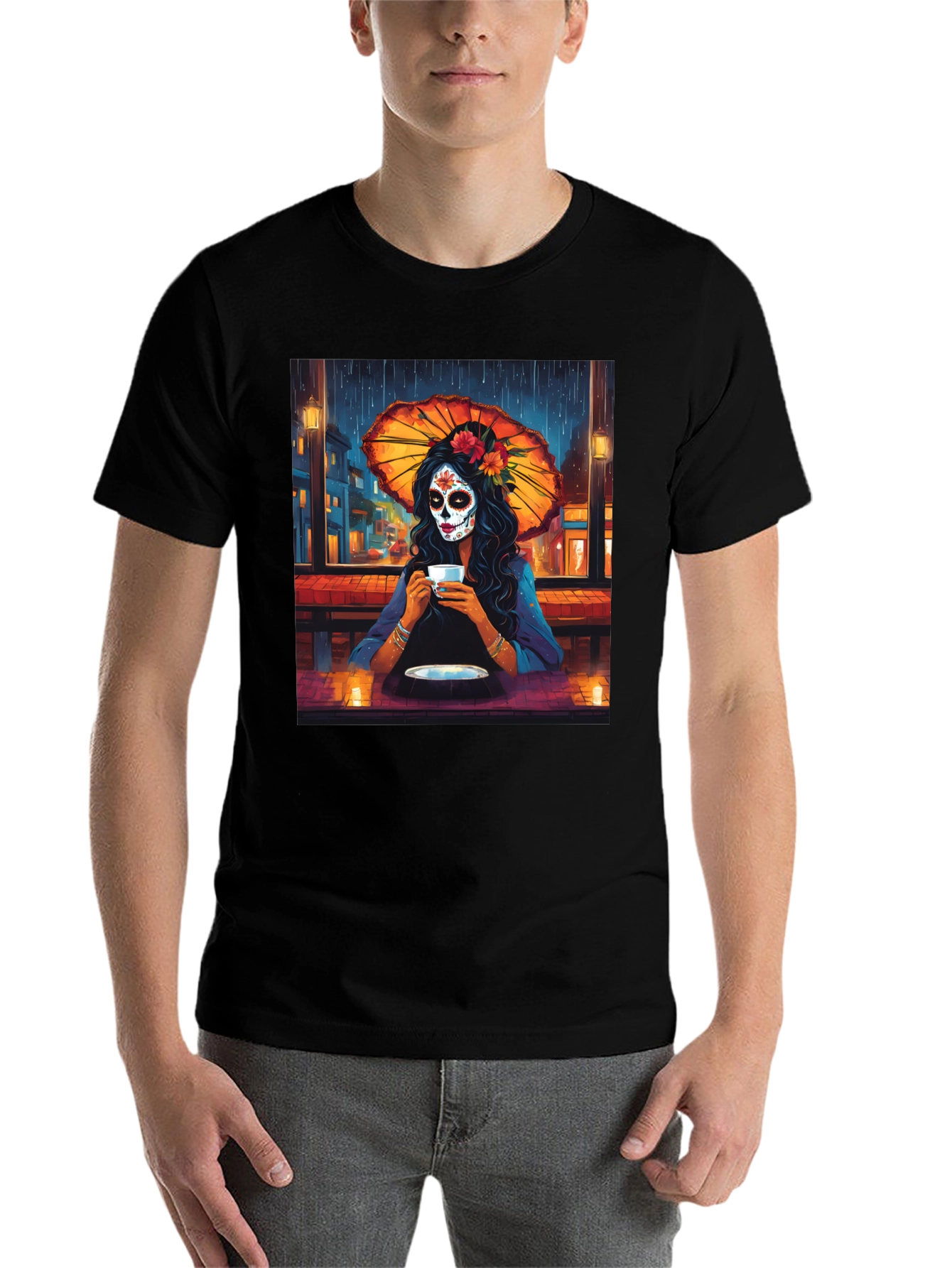 Black Sugar Skull Girl T-Shirt - Day of the Dead Art Tee view 7