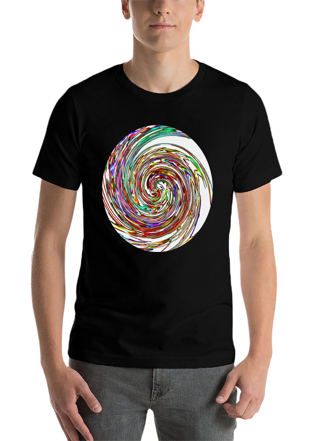 Black Abstract Swirl Graphic Tee - Black Cotton Blend T-Shirt view 7