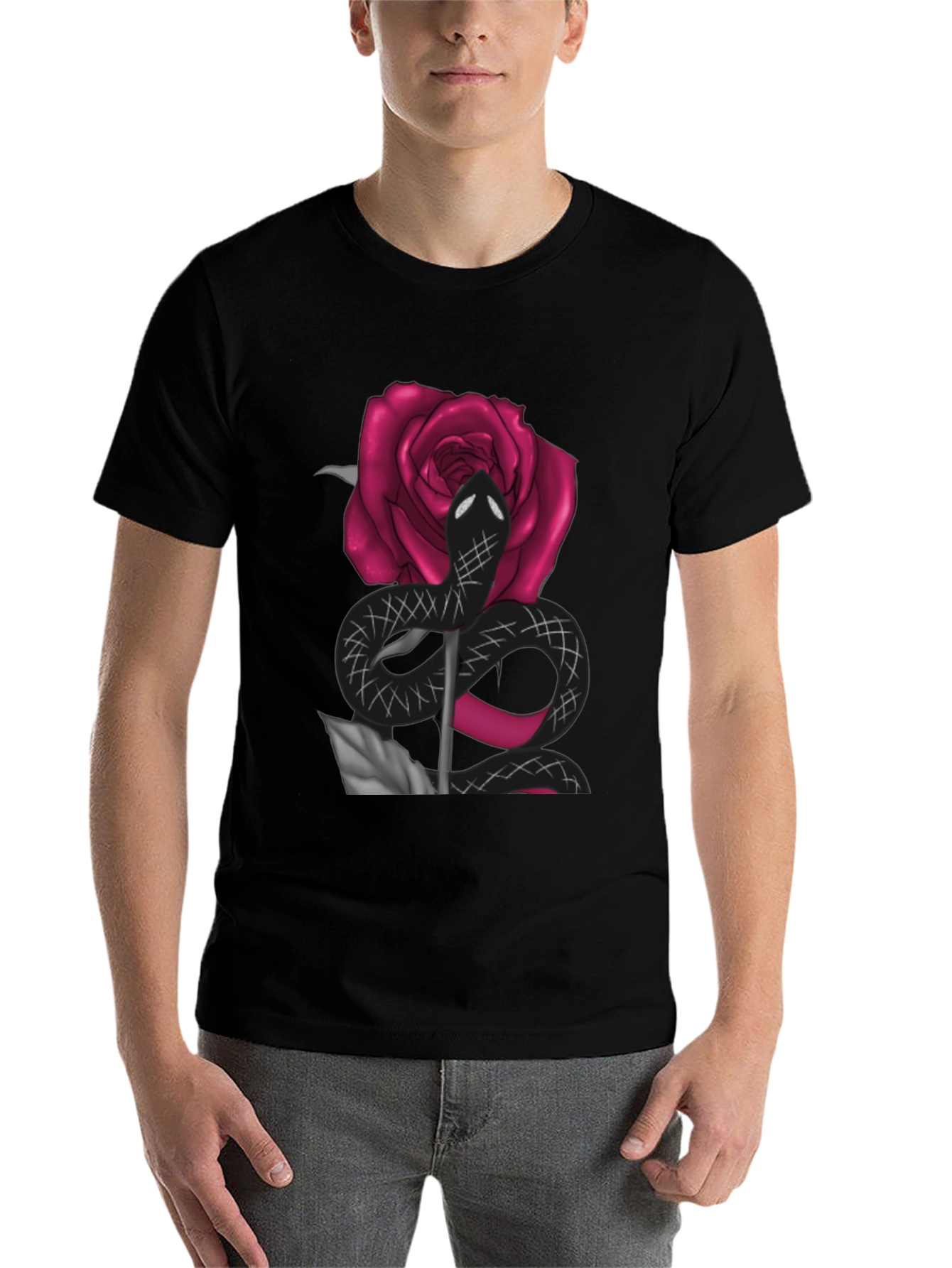 Black Snake & Rose Graphic Tee - Bold Statement T-Shirt view 7