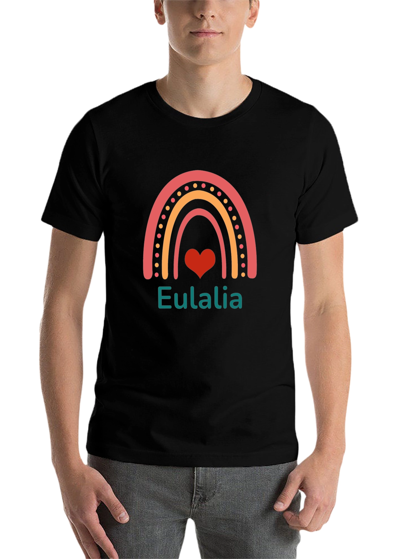 Black Eulalia Rainbow Heart Custom T-Shirt view 7