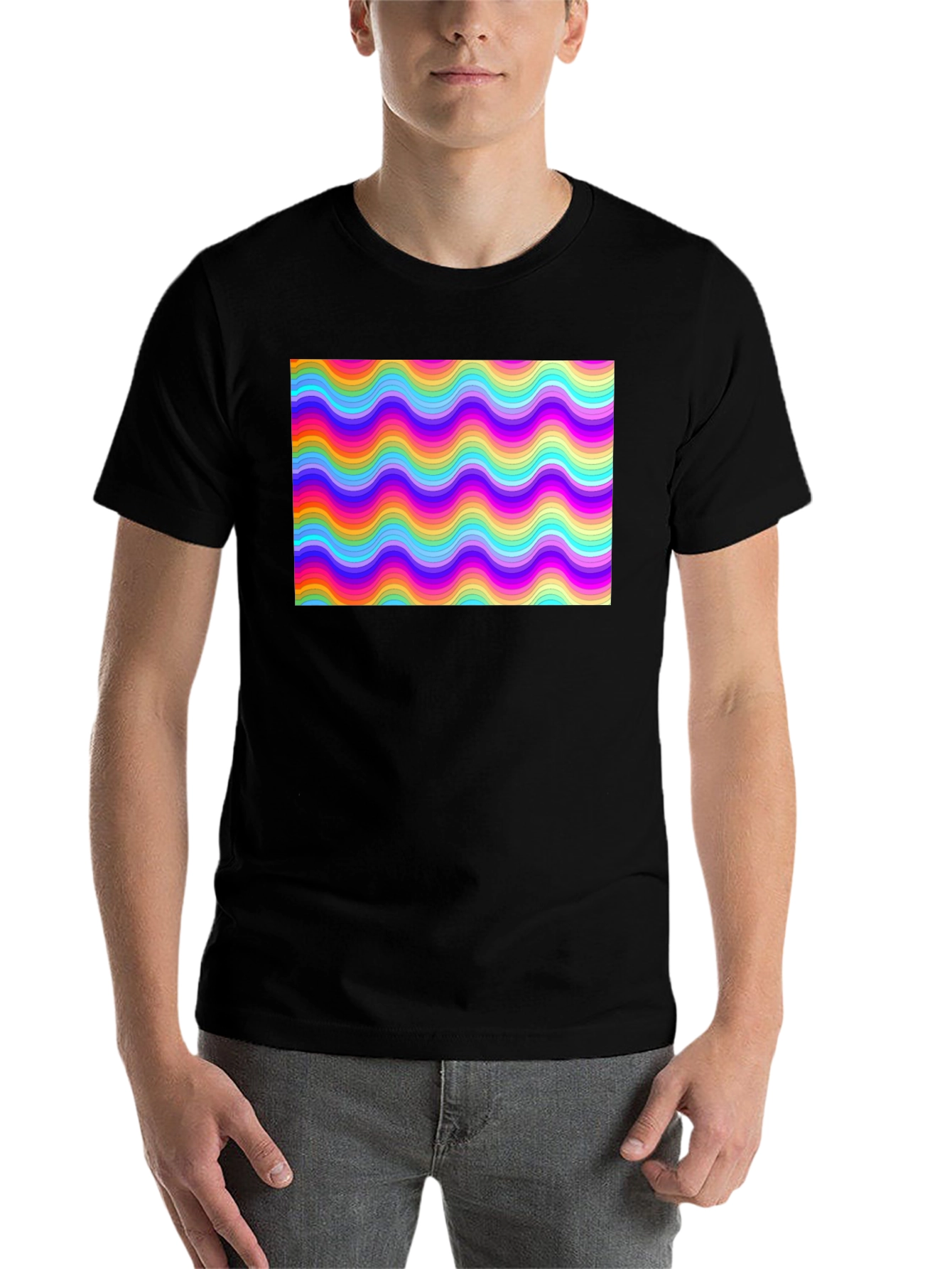 Black Retro Wave Pattern Graphic Tee - Soft Cotton T-Shirt view 7