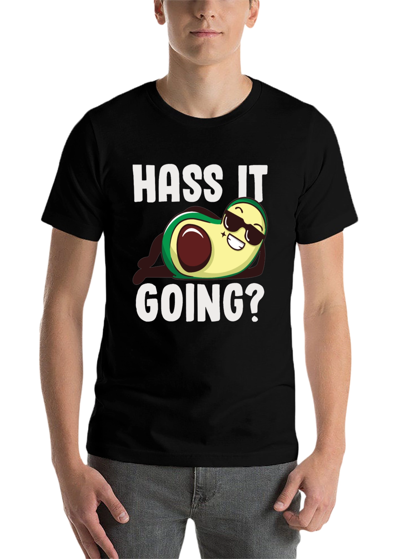Black Hass It Going? Avocado Graphic T-Shirt - Funny Pun Tee view 7