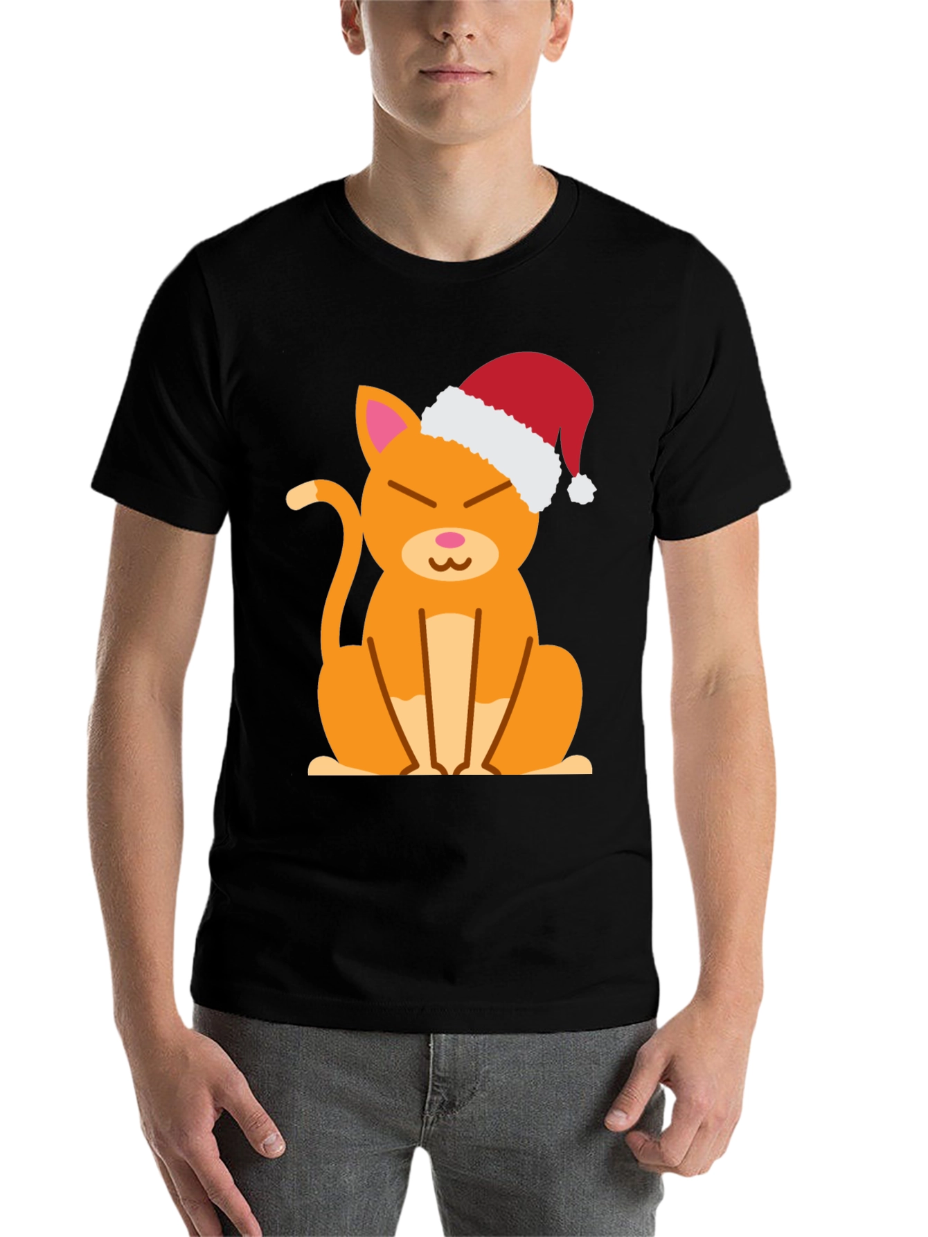 Black Festive Cat Tee - Santa Hat Cute Kitten Shirt view 7