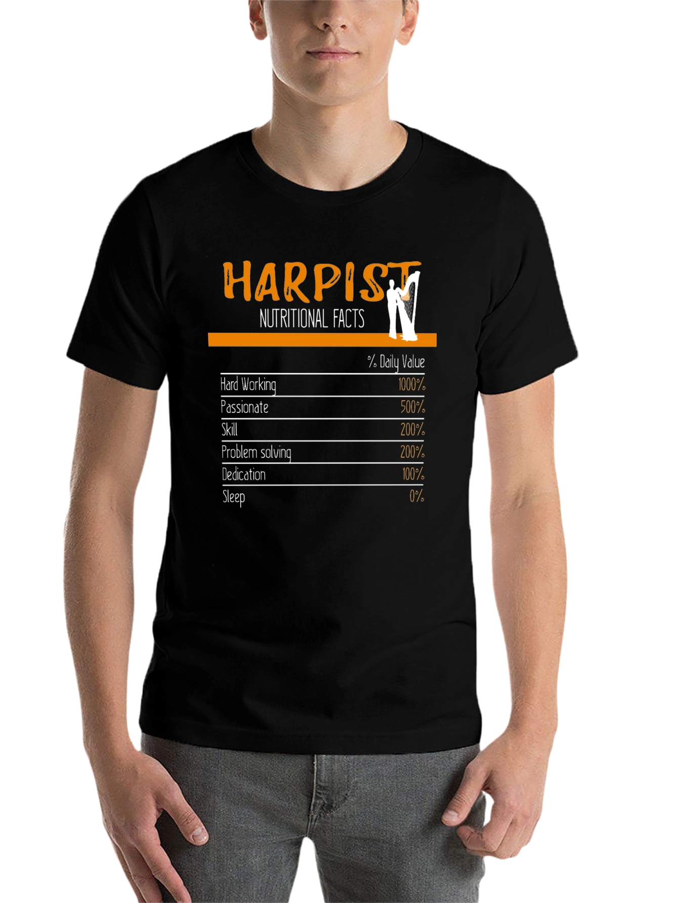 Black Harpist Nutritional Facts Graphic Tee view 7