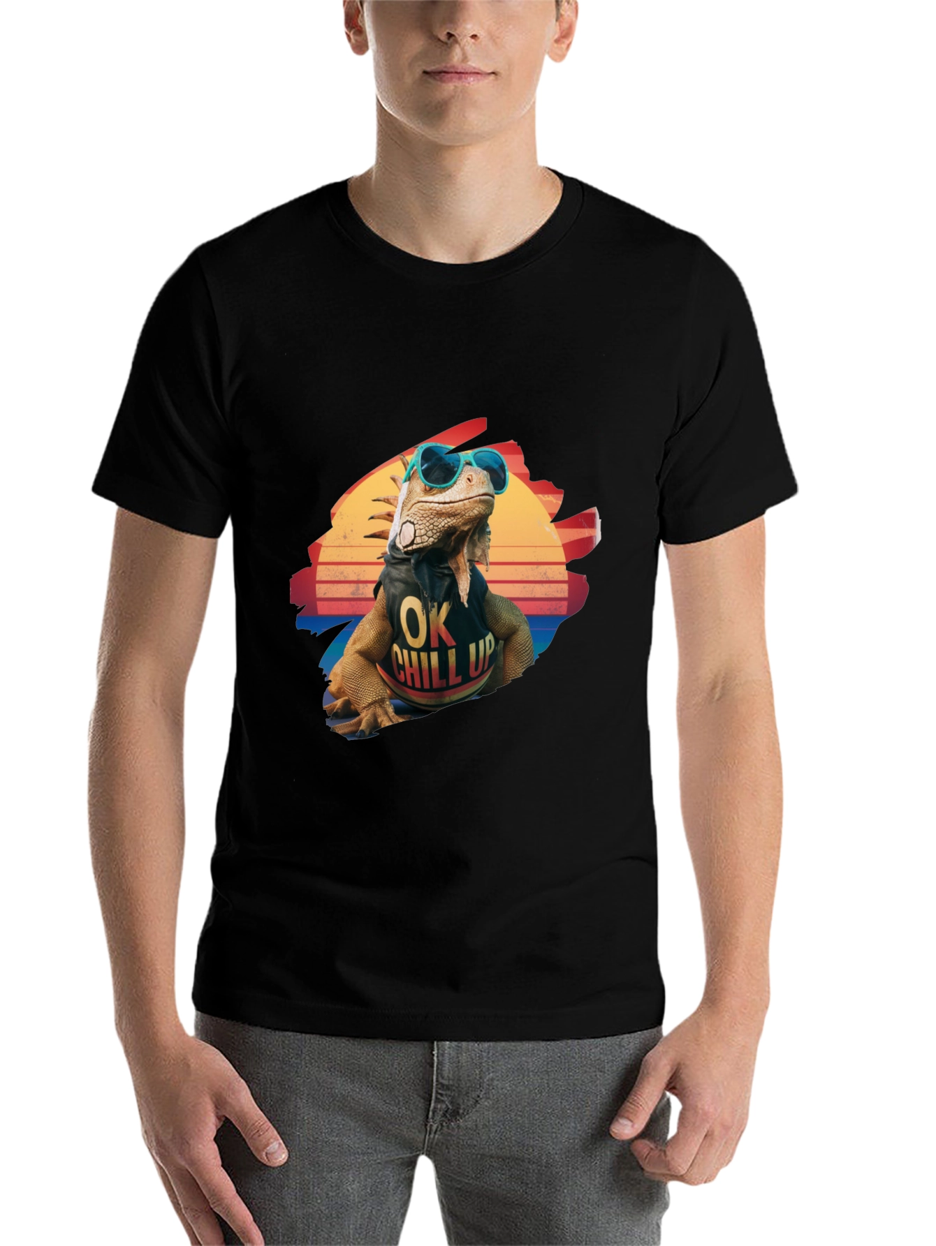 Black Cool Iguana Graphic T-Shirt - "OK Chill Up" view 7
