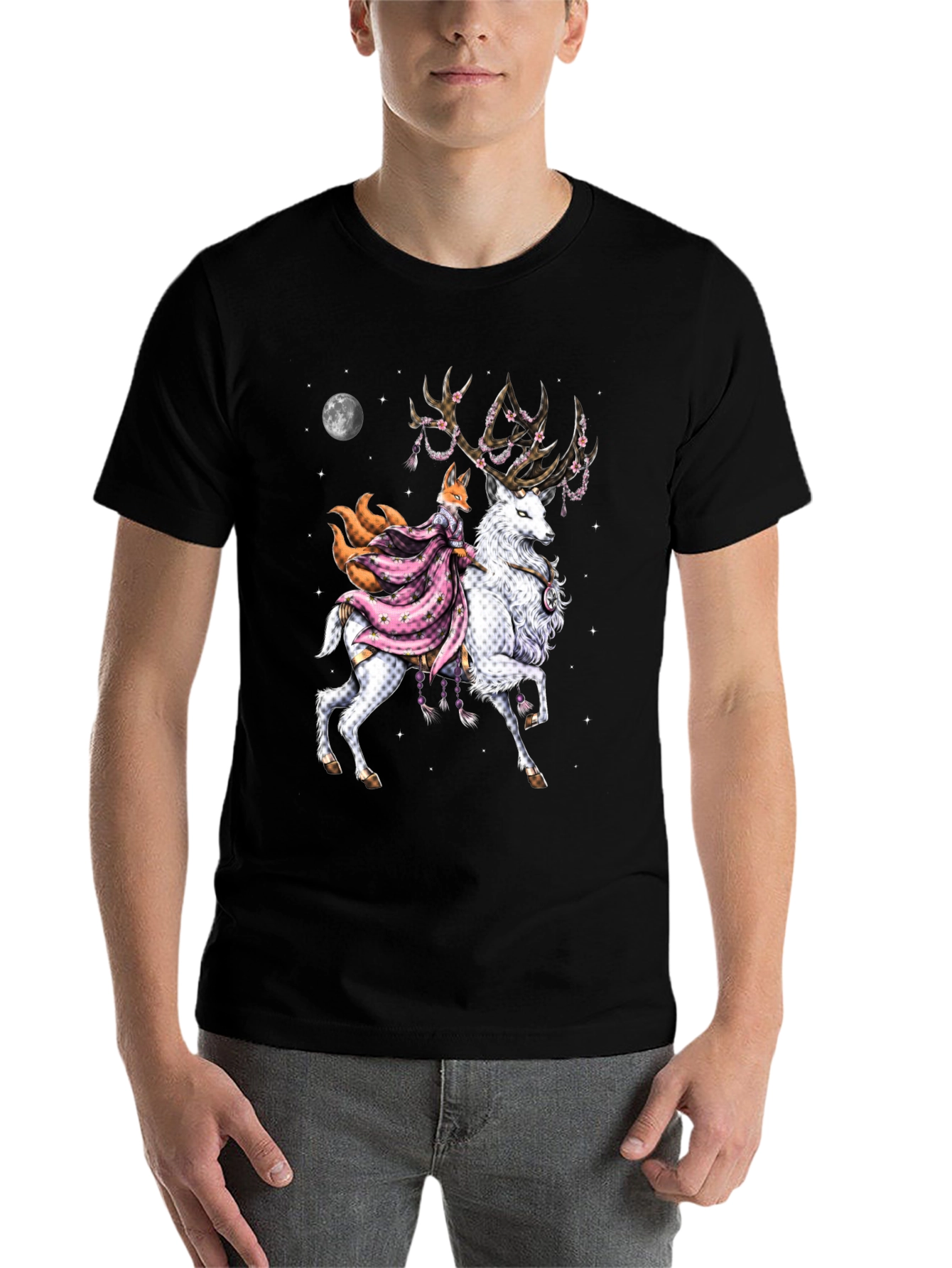 Black Fox & Deer Graphic Tee - Unique Design view 7