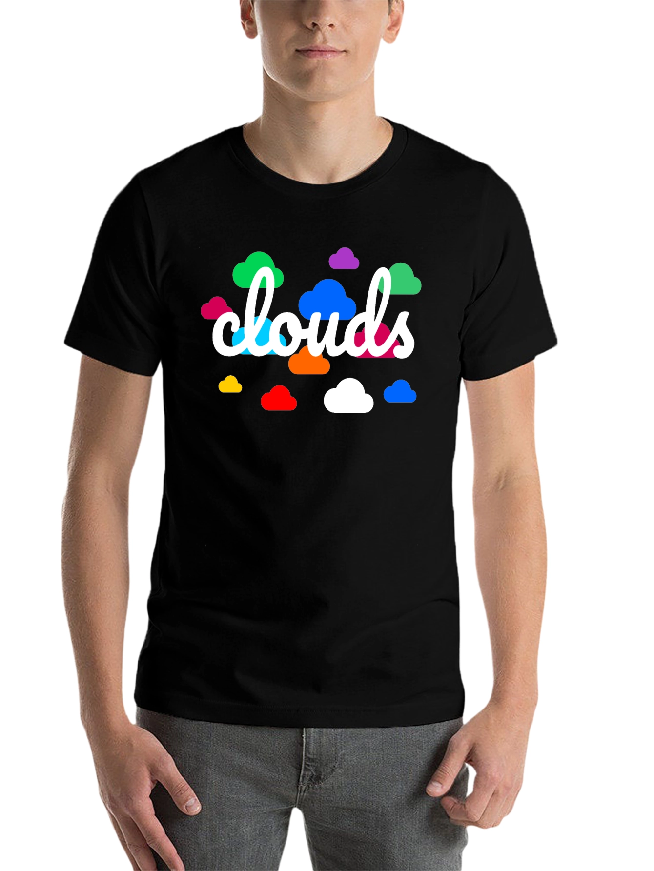 Black Colorful Clouds Graphic Print Black T-Shirt view 7