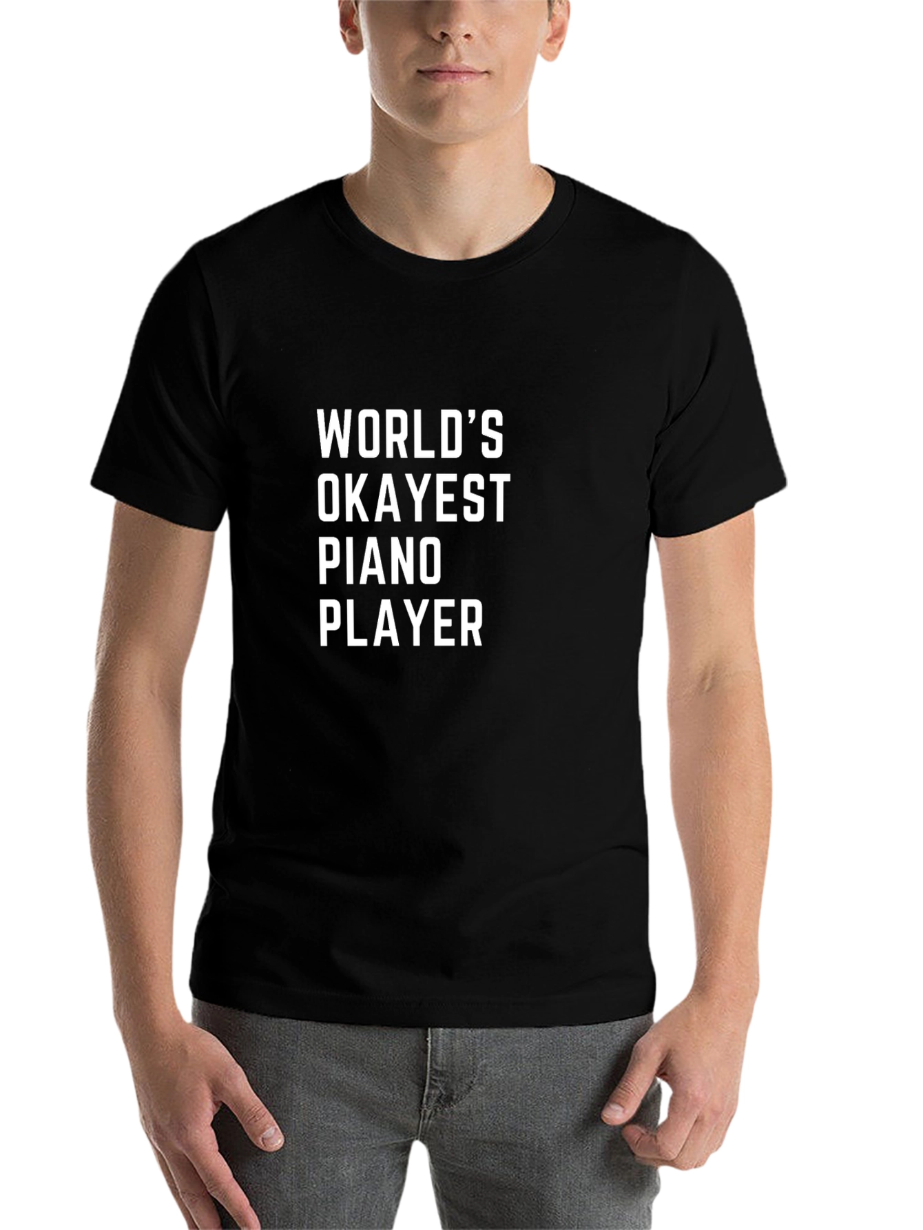 Black World's Okayest Piano Player T-Shirt view 7